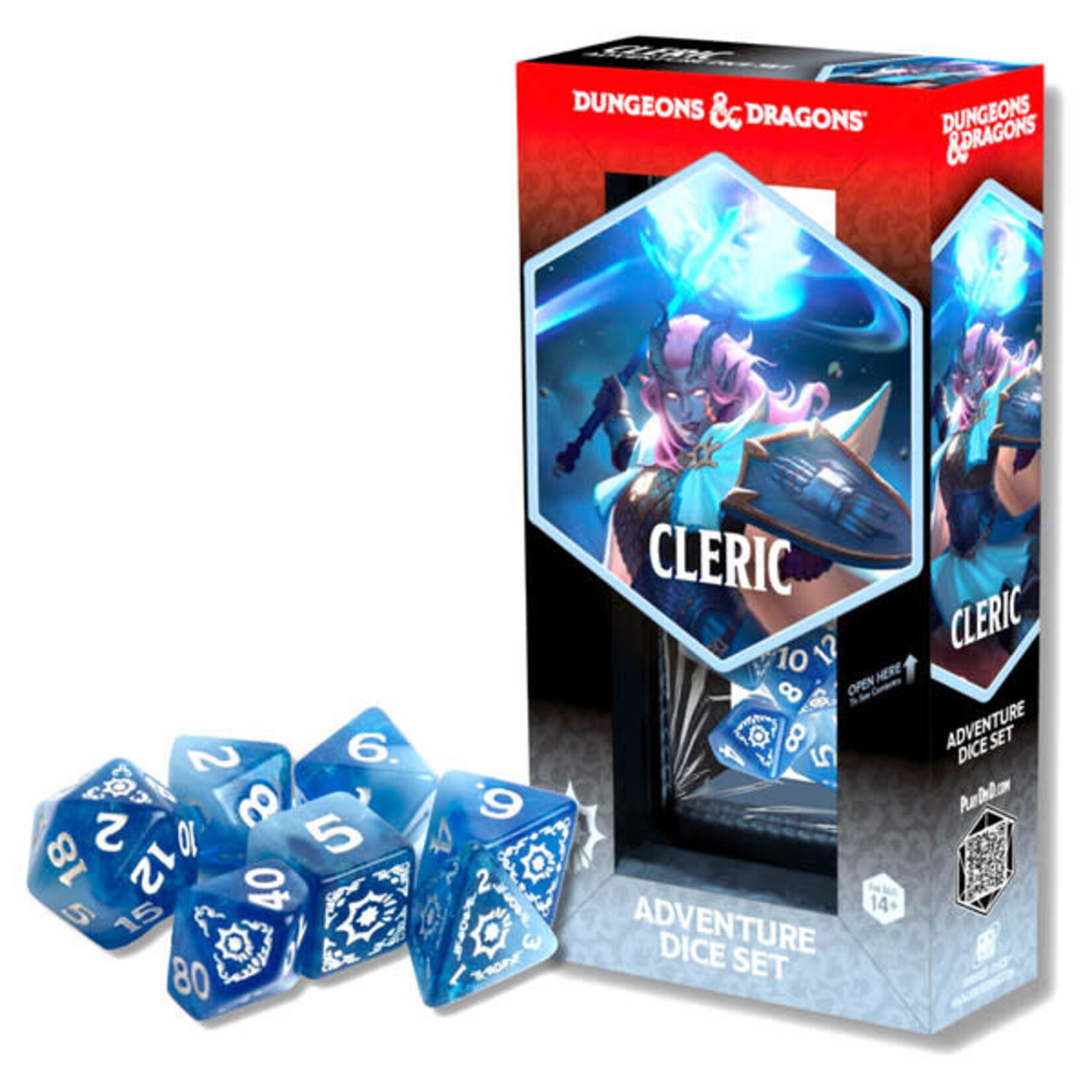 D&D Adventure Dice: Cleric 2025 Refresh (14 White / Blue Dice)