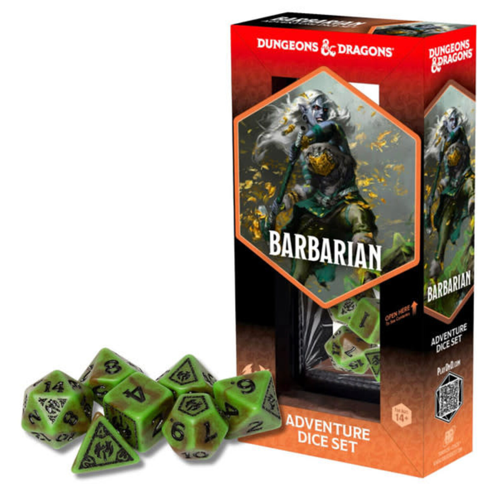 D&D Adventure Dice: Barbarian 2025 Refresh (14 Green / Brown Dice)
