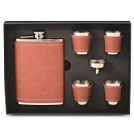 Wrap-Art Inc Flask Gift Set - Stainless Steel and Brown Faux Leather