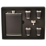Wrap-Art Inc Flask Gift Set - Stainless Steel and Black Faux Leather
