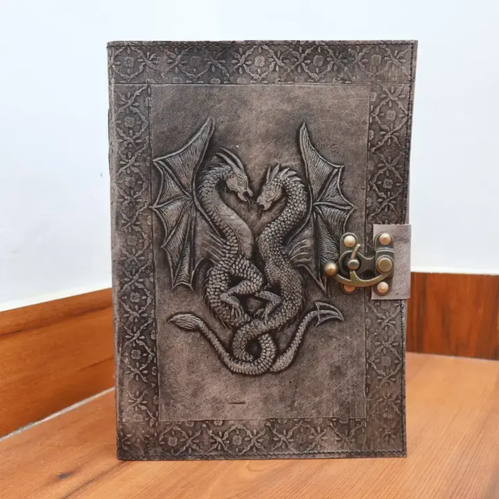 Billion Brothers Leather Journal: Embossed Double Dragon - Charcoal 7 x 10