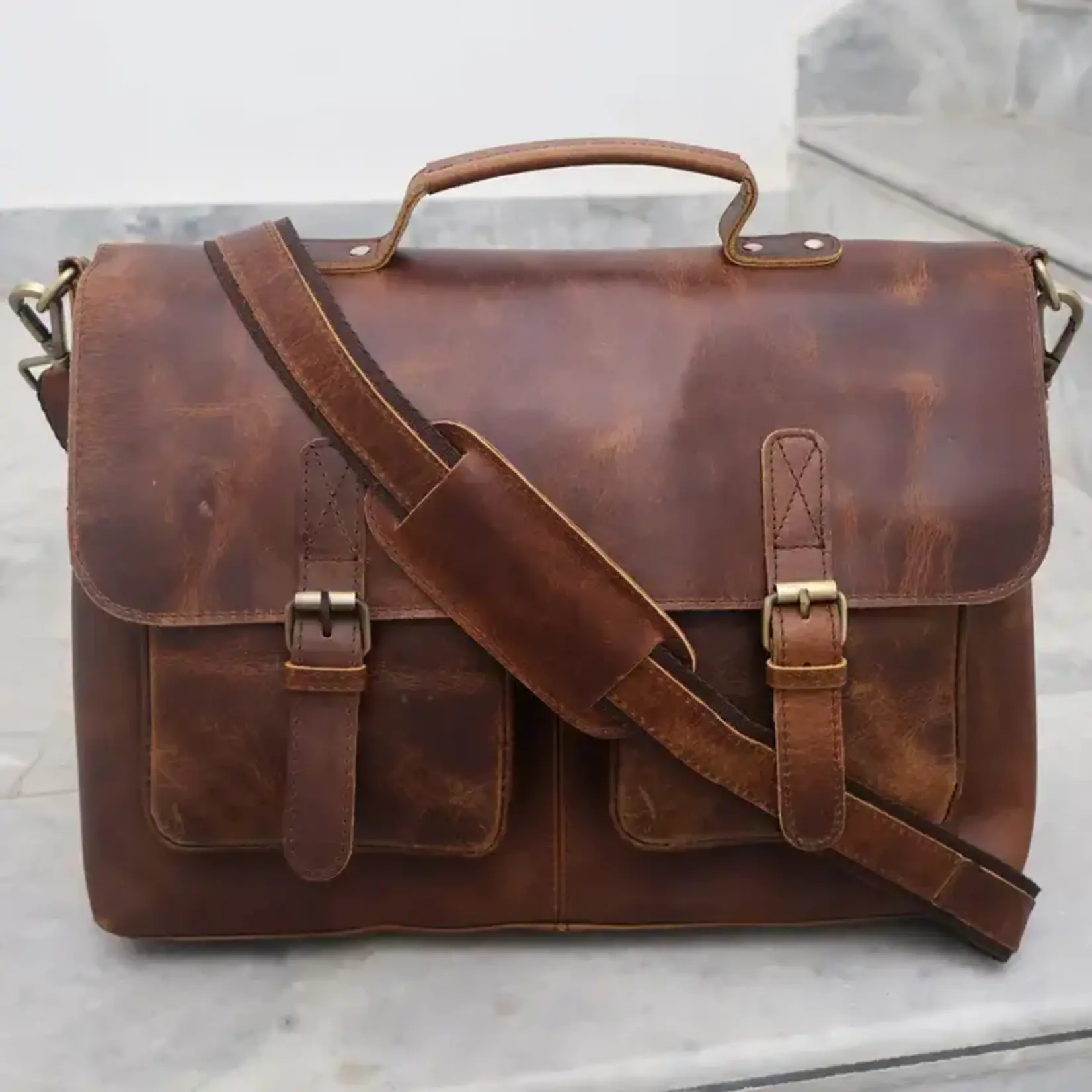 Billion Brothers Messenger Bag - Classic Brown Leather - Large 18 x 4 x 13