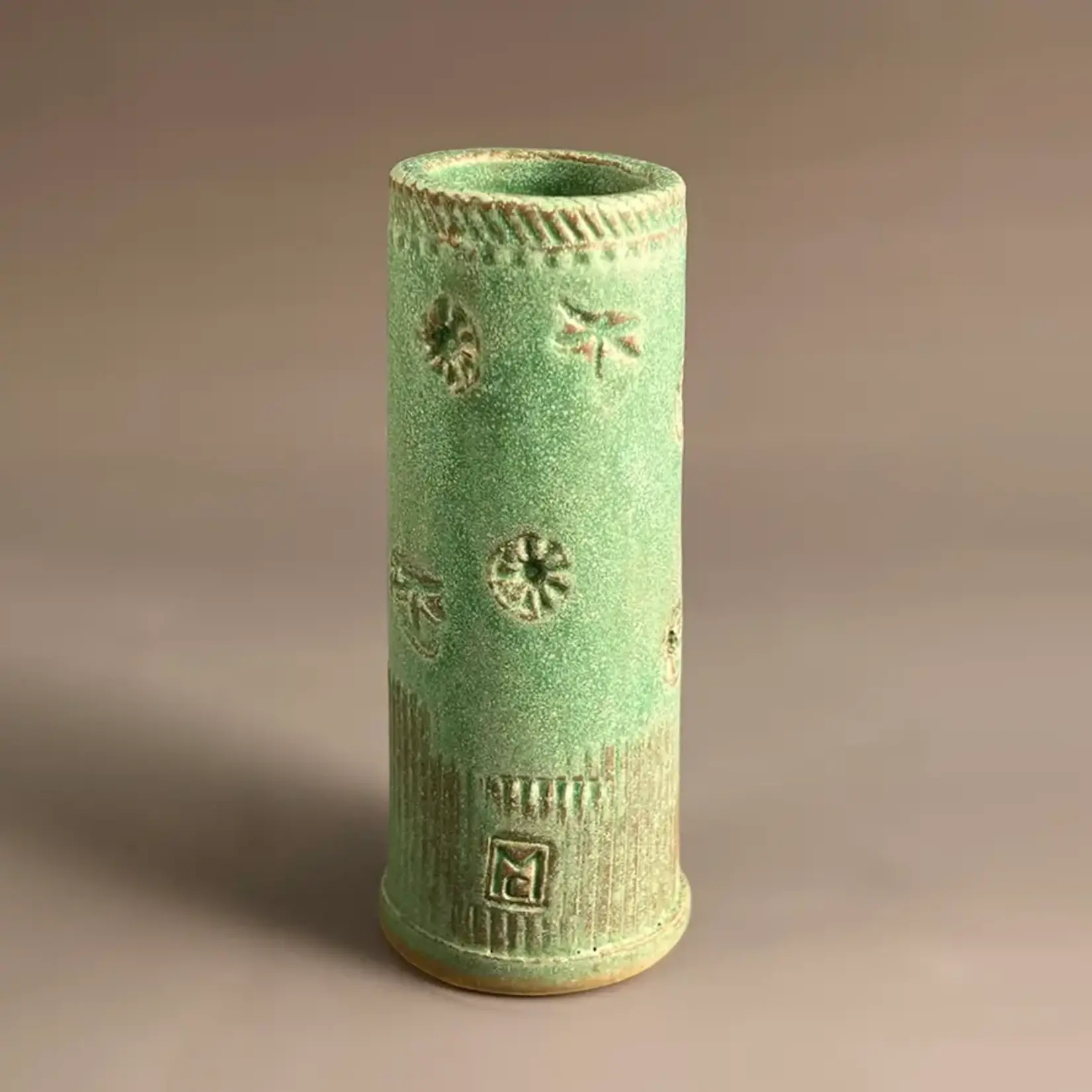 Short Round Bud Vase - Olive/Blue