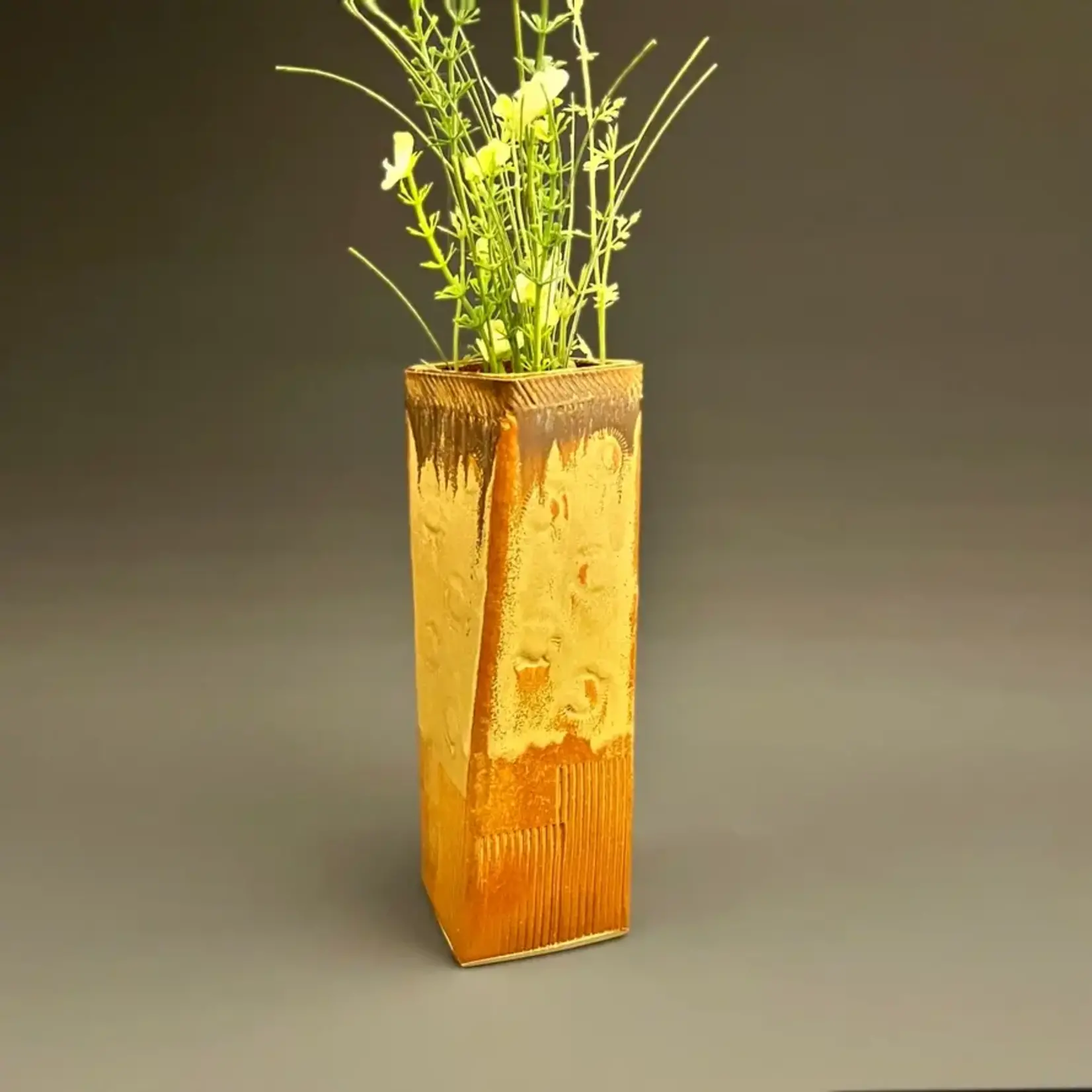 Square Twisted Vase - Circles / Brown