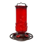 Hummingbird Feeder - Ruby Embossed Glass