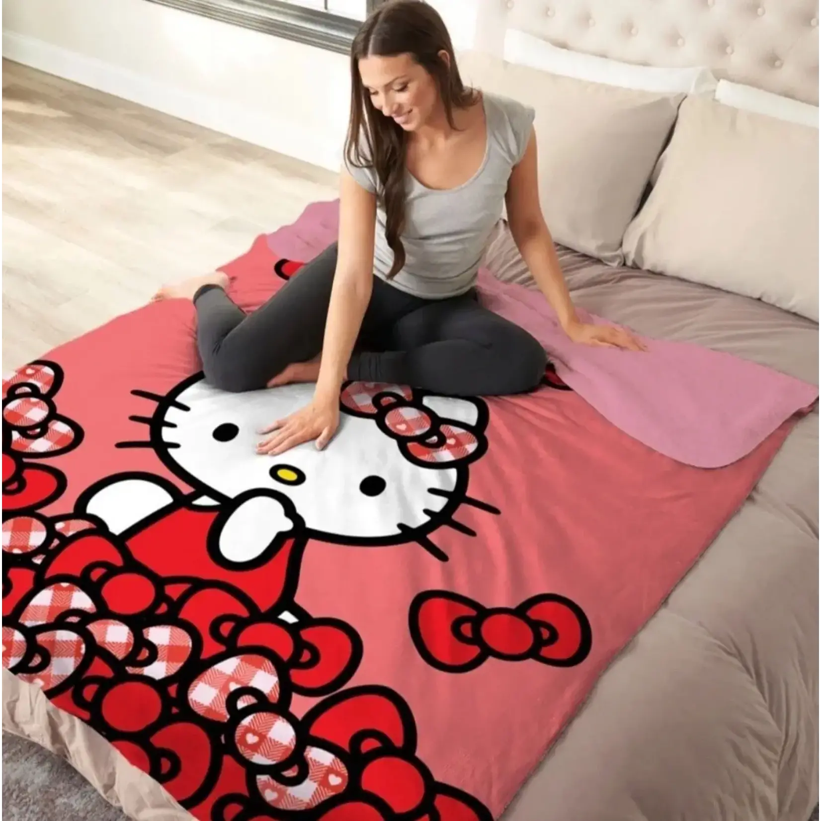 Faux Fur Throw Blanket: Hello Kitty Country Bows 50 x 60