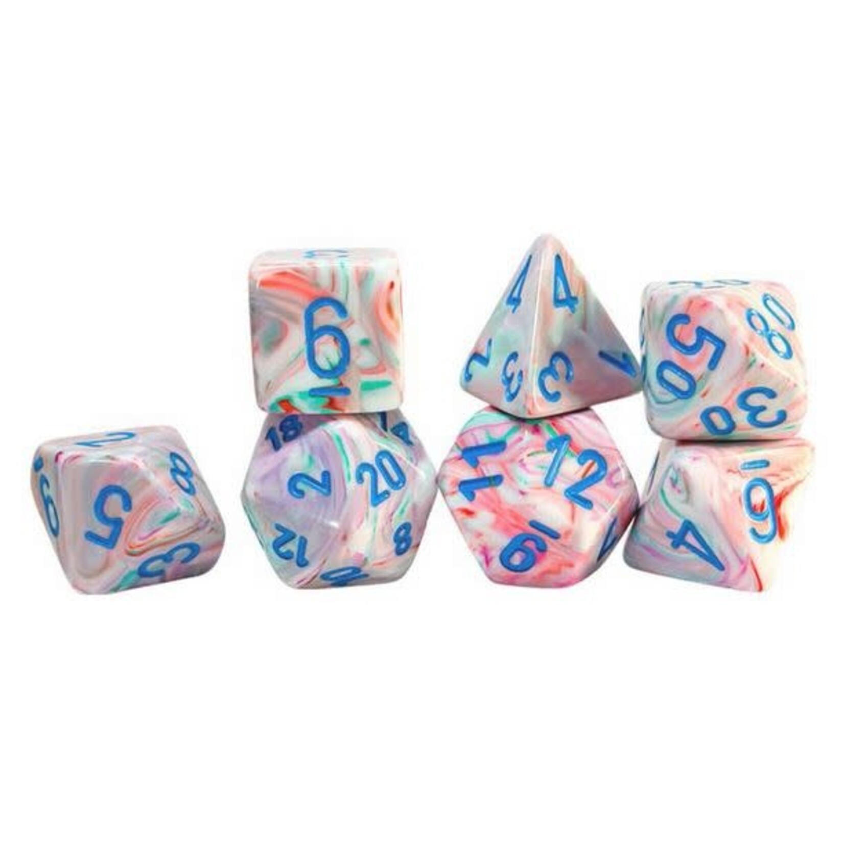 7-set Mega Hedrals: Festive Pop Art/Blue Polyhedral Dice Set