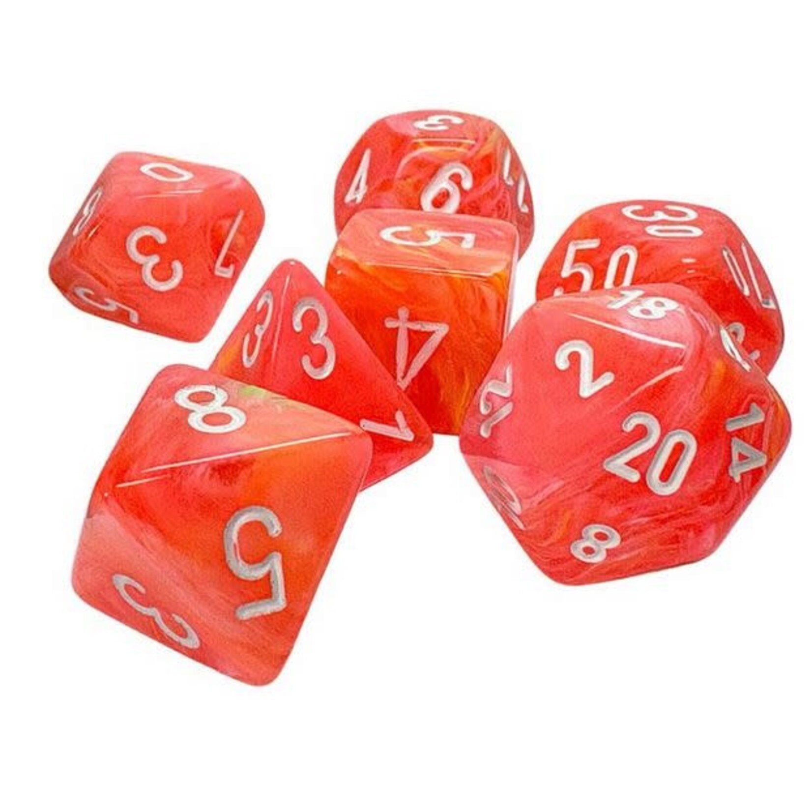 7-set Mega Hedrals: Festive Dahlia/White Polyhedral Dice Set
