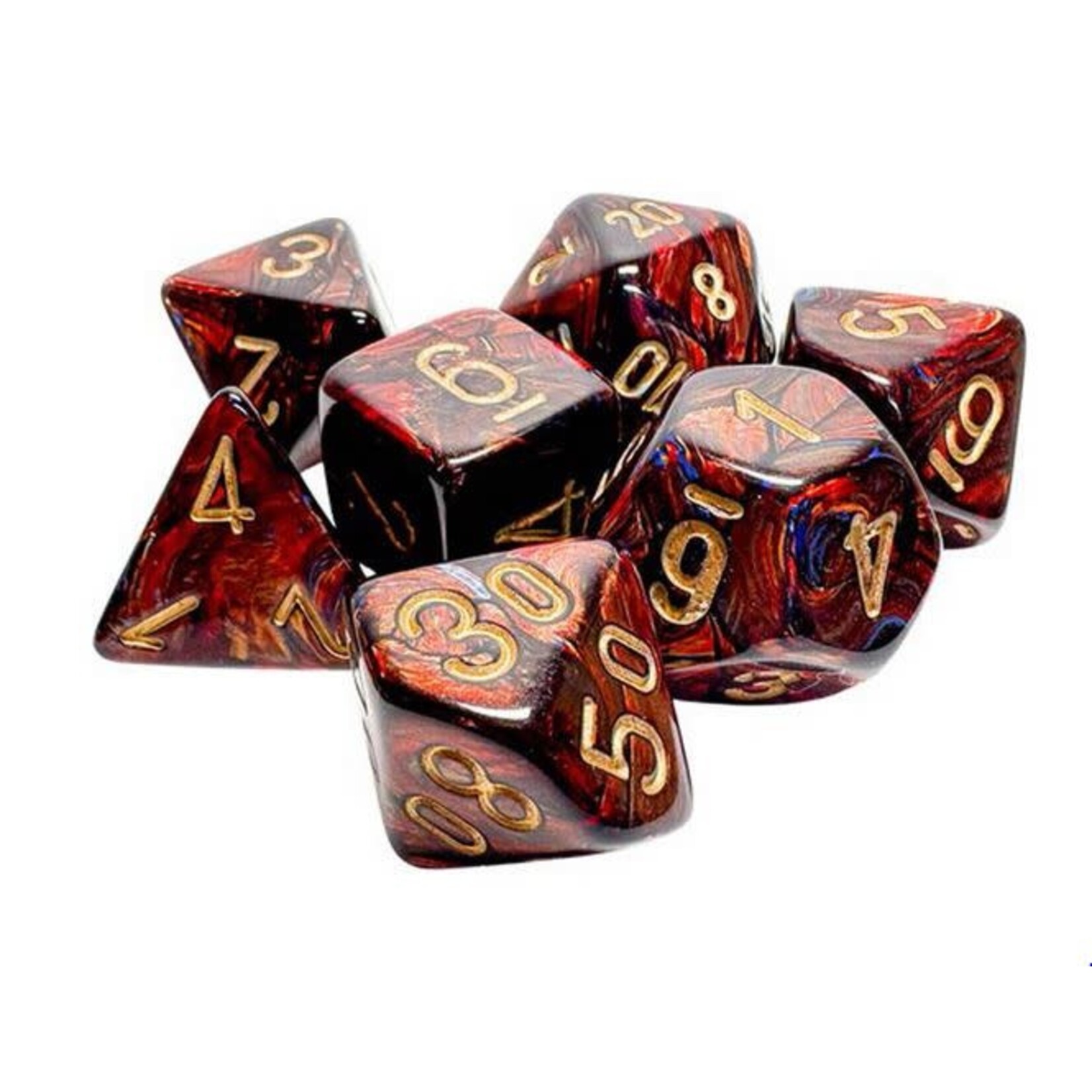 7-set Mega Hedrals: Scarab Blue Blood/Gold Polyhedral Dice Set