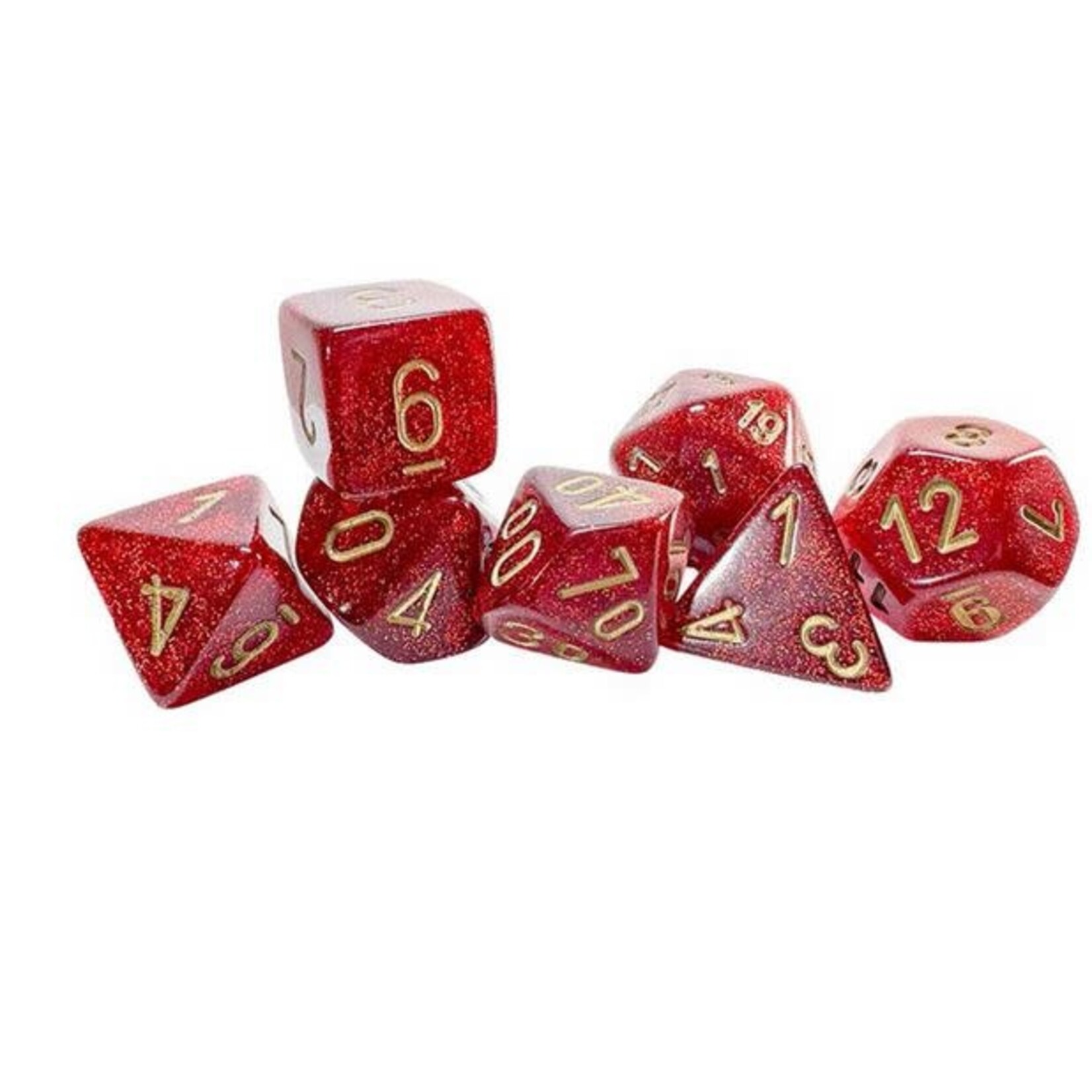7-set Mega Hedrals: Glitter Ruby/Gold Polyhedral Dice Set