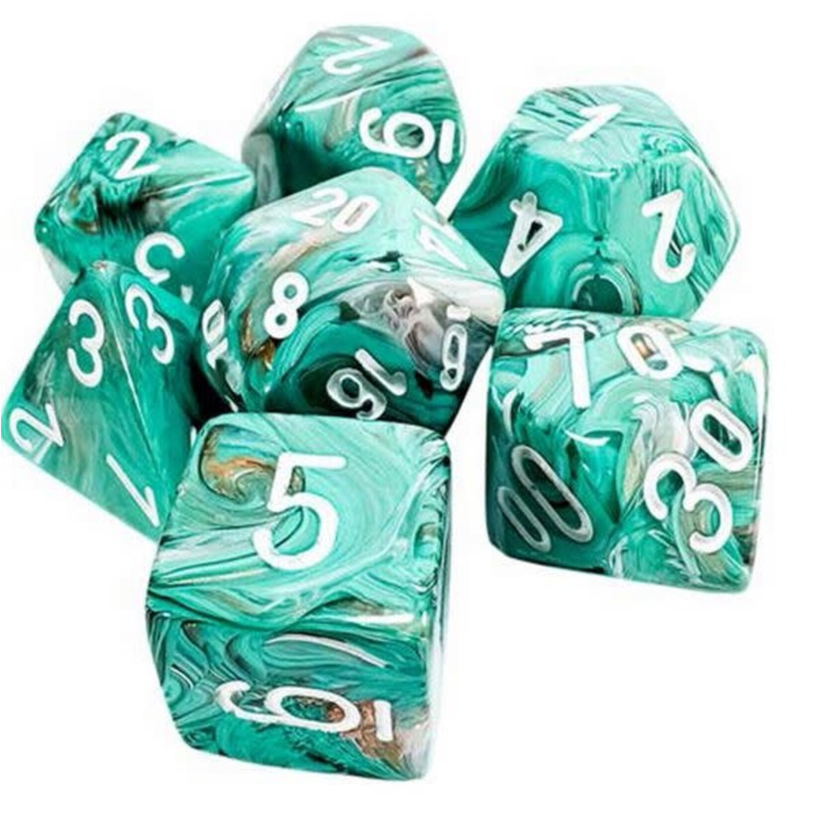 7-set Mega Hedrals: Marble Oxi-Copper/White Polyhedral Dice Set