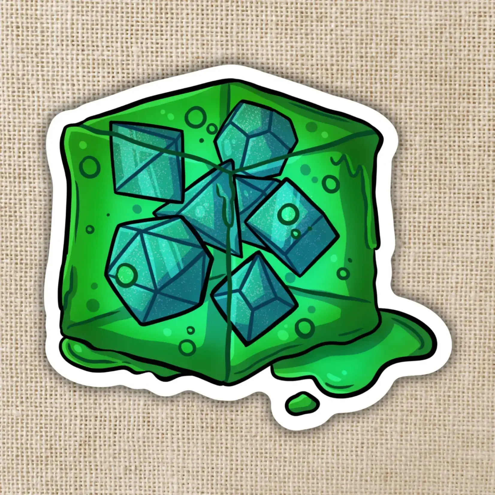 Kingdom of Threads Sticker: Gelatinous Cube Die - 3"
