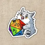 Kingdom of Threads Sticker: Owlbear with Rainbow D20 - 3"