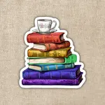 Kingdom of Threads Sticker: Vintage Rainbow Book Stack - 3"