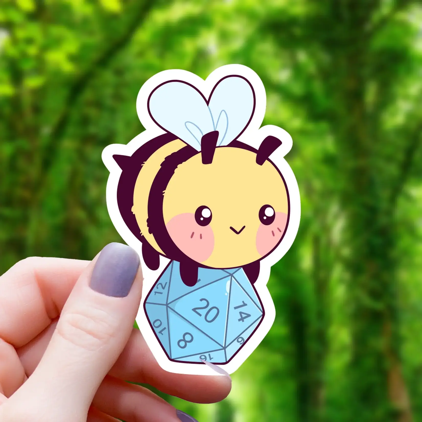 Mimic Gaming Co Sticker: Bee Carrying D20 Polyhedral Dice - 3"