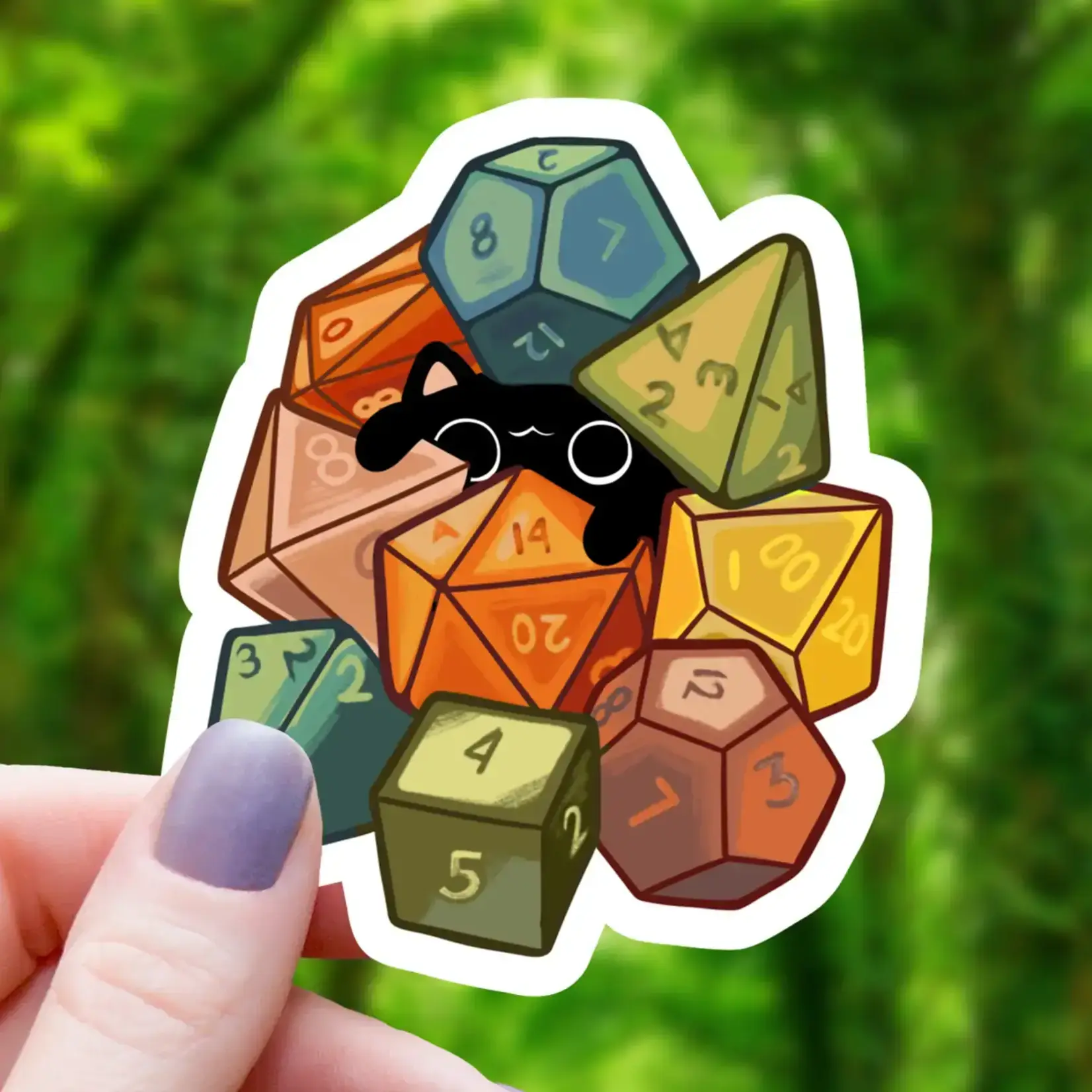 Mimic Gaming Co Sticker: Cat Amongst Polyhedral Dice - 3"
