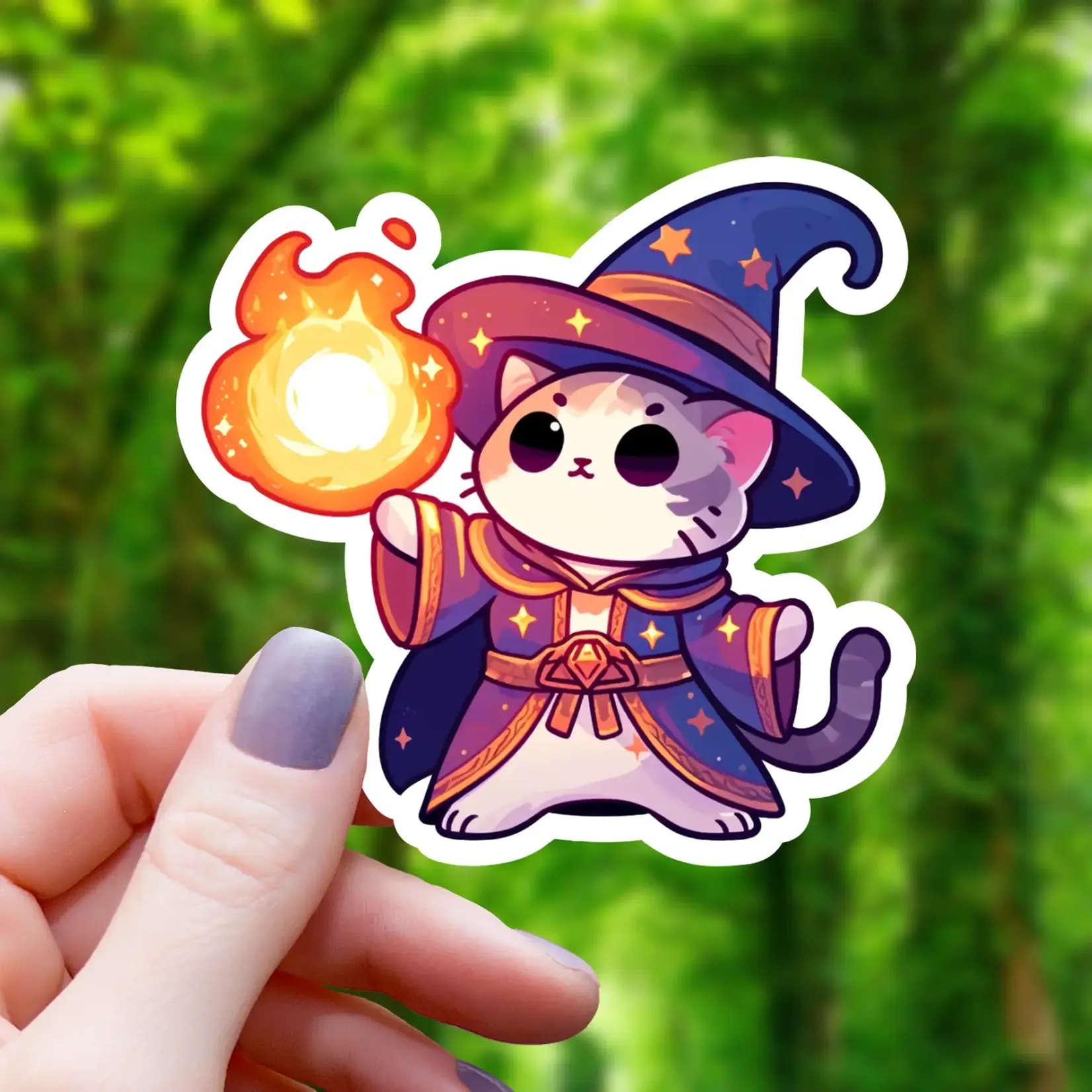Mimic Gaming Co Sticker: Cat Wizard Casting Fireball - 3"
