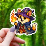 Mimic Gaming Co Sticker: Corgi Wizard Casting Fireball Ttrpg - 3"