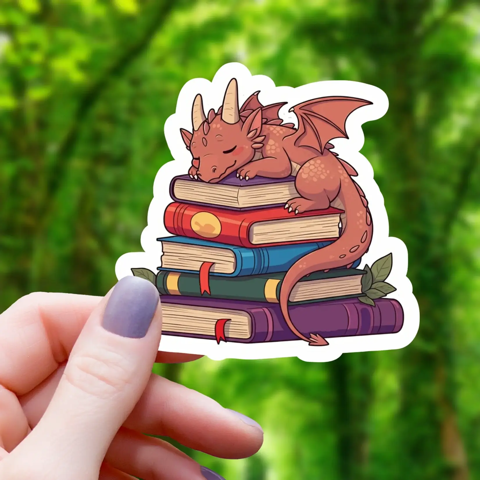 Mimic Gaming Co Sticker: Dragon Sleeping on Pile of Books - 3"