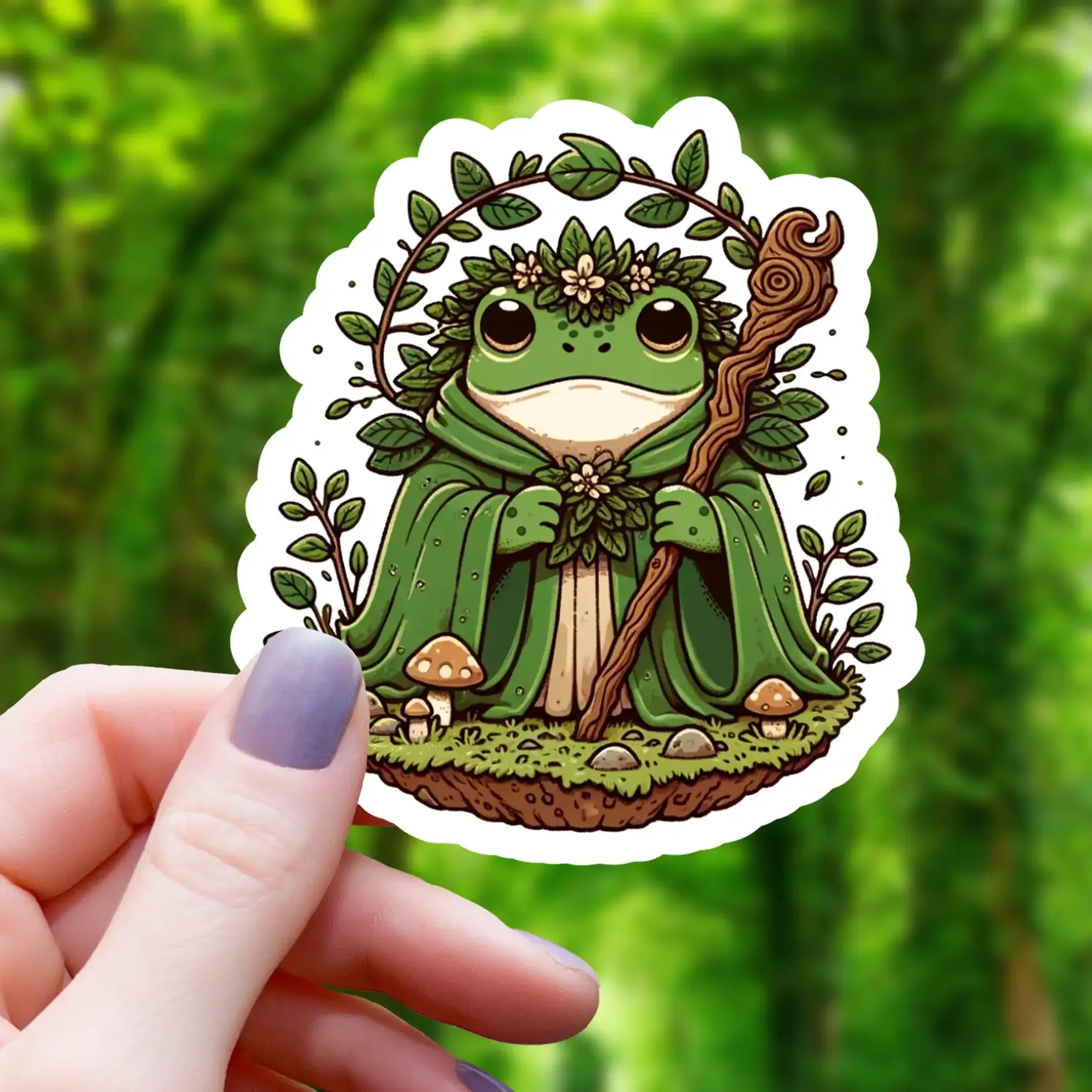 Mimic Gaming Co Sticker: Frog Druid with Nature Halo - 3"