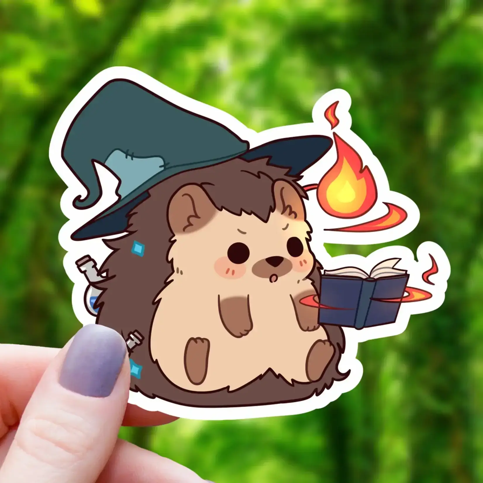 Mimic Gaming Co Sticker: Hedgehog Wizard Casting A Fireball  - 3"