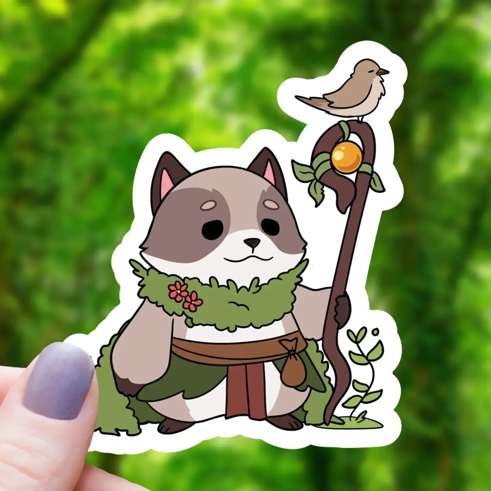 Mimic Gaming Co Sticker: Raccoon Druid TTRPG Class - 3"