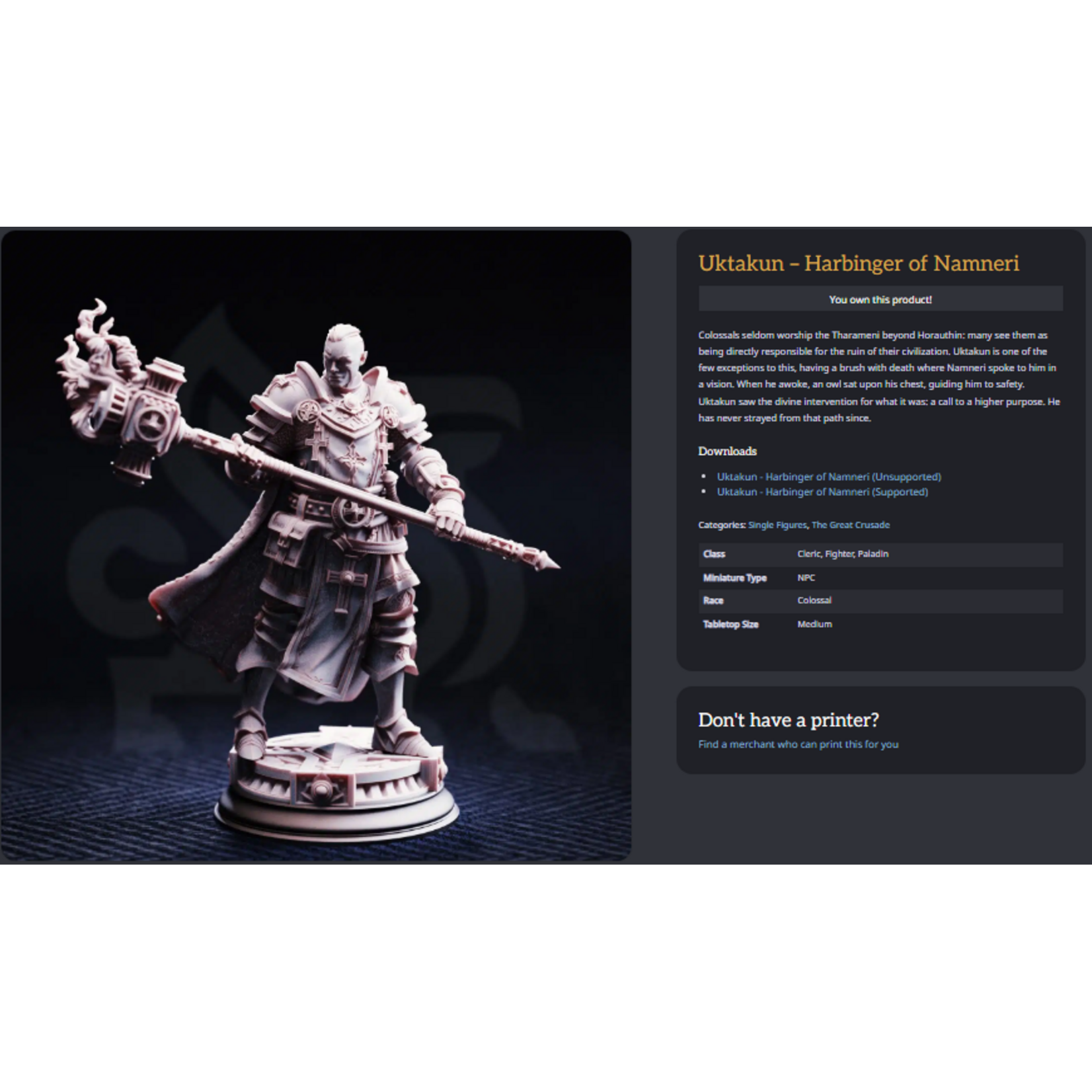 DM Stash 3D Printed Mini - Uktakun - Harbinger of Namneri - Small