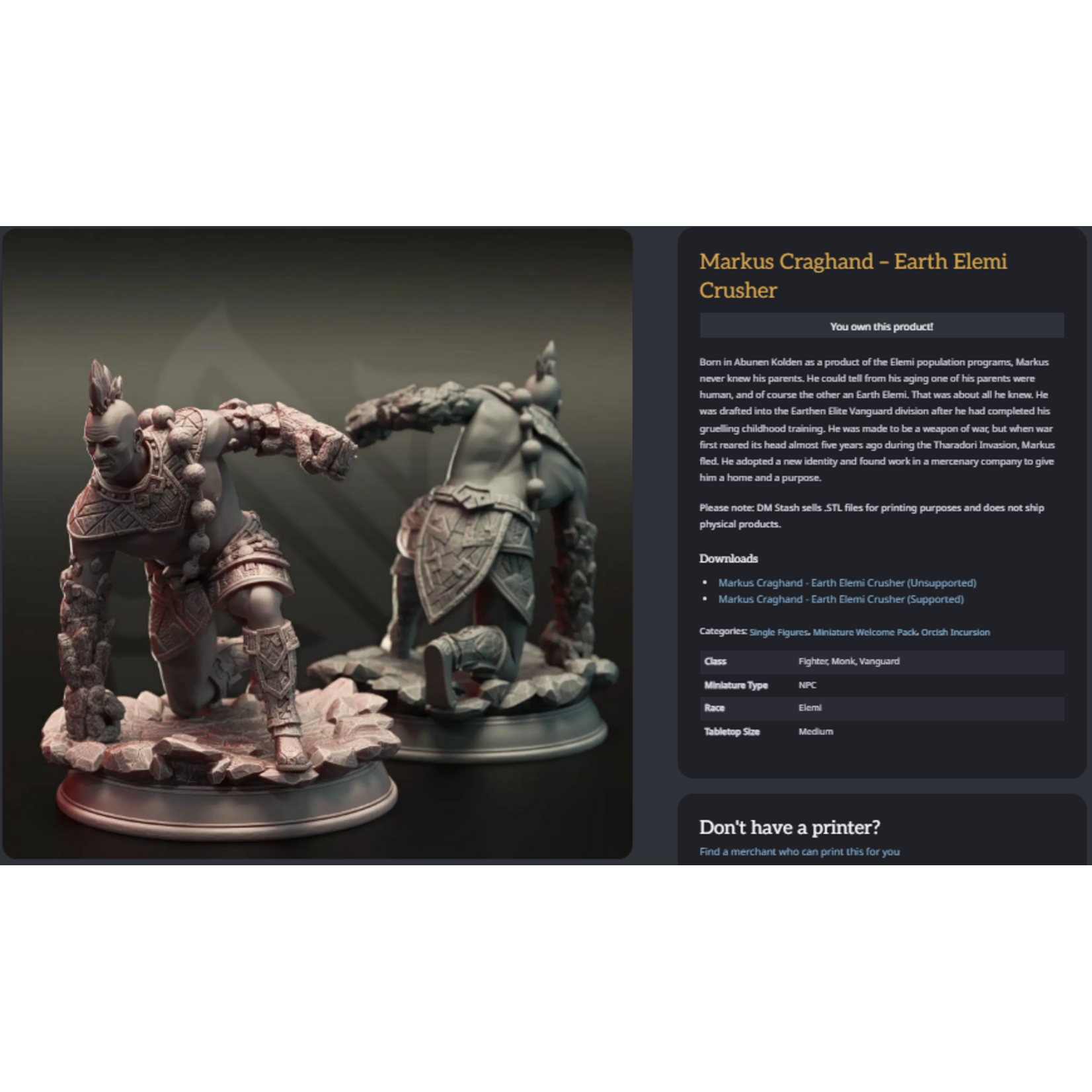 DM Stash 3D Printed Mini - Markus Craghand - Earth Elemi Crusher - Small