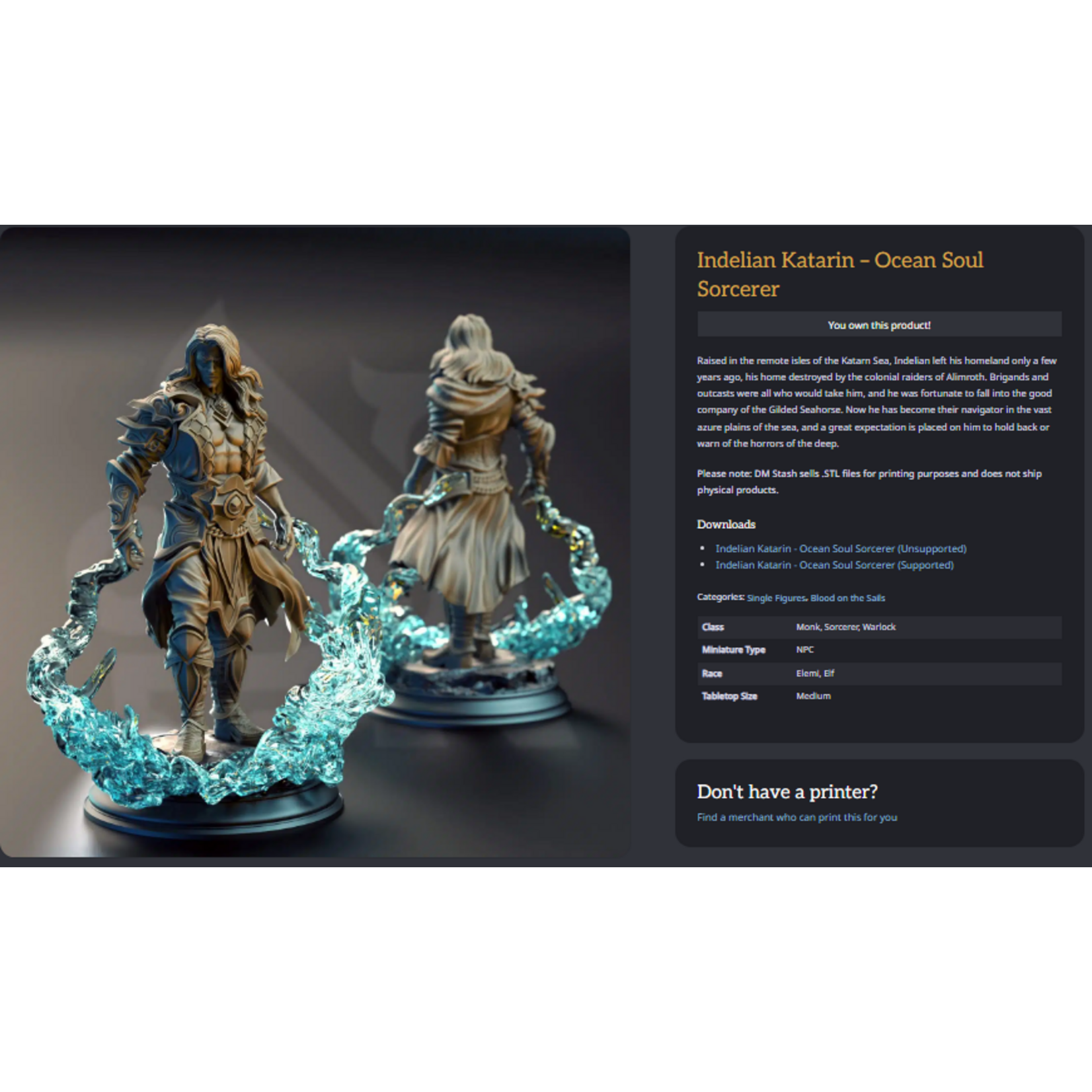 DM Stash 3D Printed Mini - Indian Katarin - Ocean Soul Sorcerer - Small