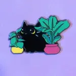 Mimic Gaming Co Enamel Pin - Black Cat Among Houseplants