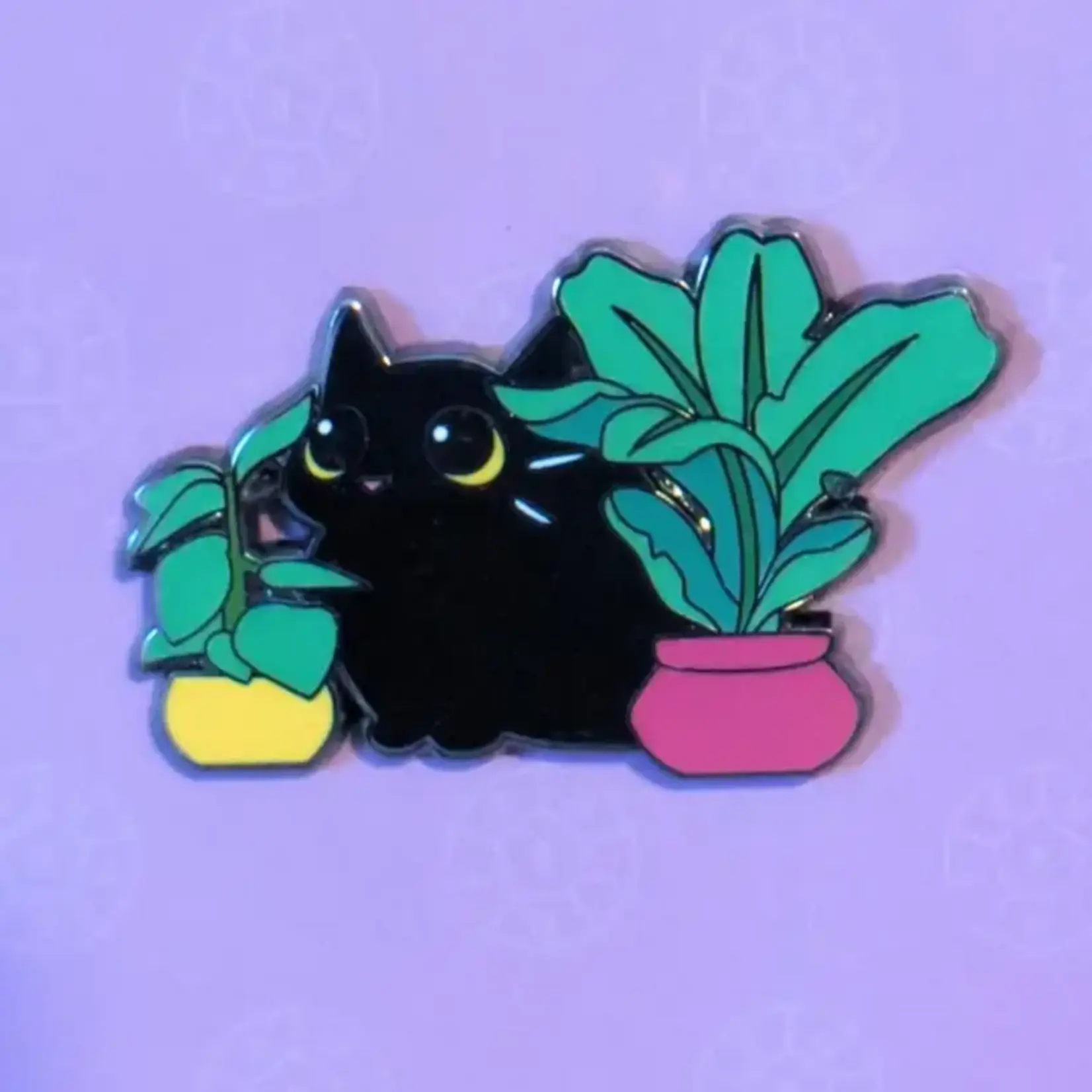 Mimic Gaming Co Enamel Pin - Black Cat Among Houseplants