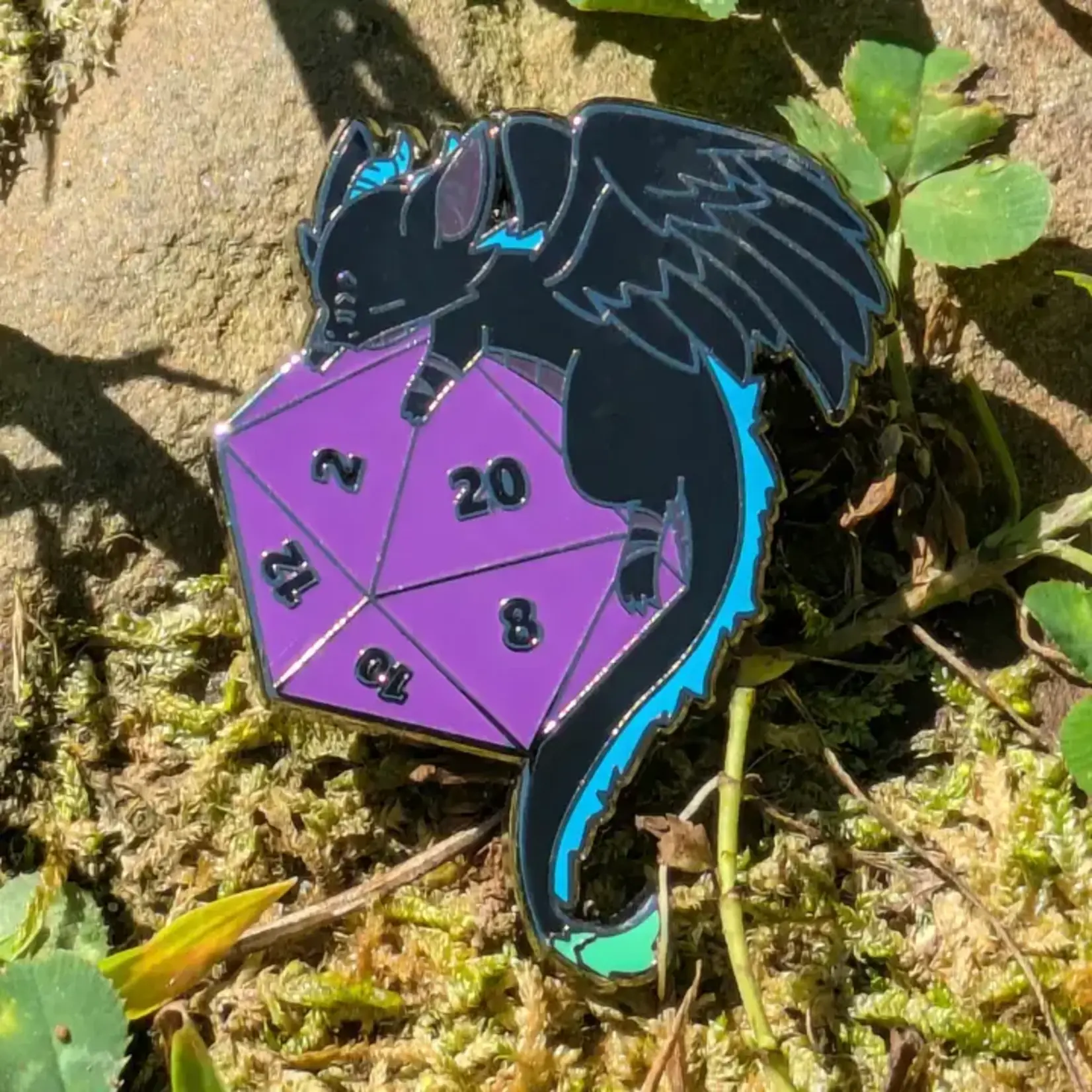 Mimic Gaming Co Enamel Pin - Black Dragon on Polyhedral D20