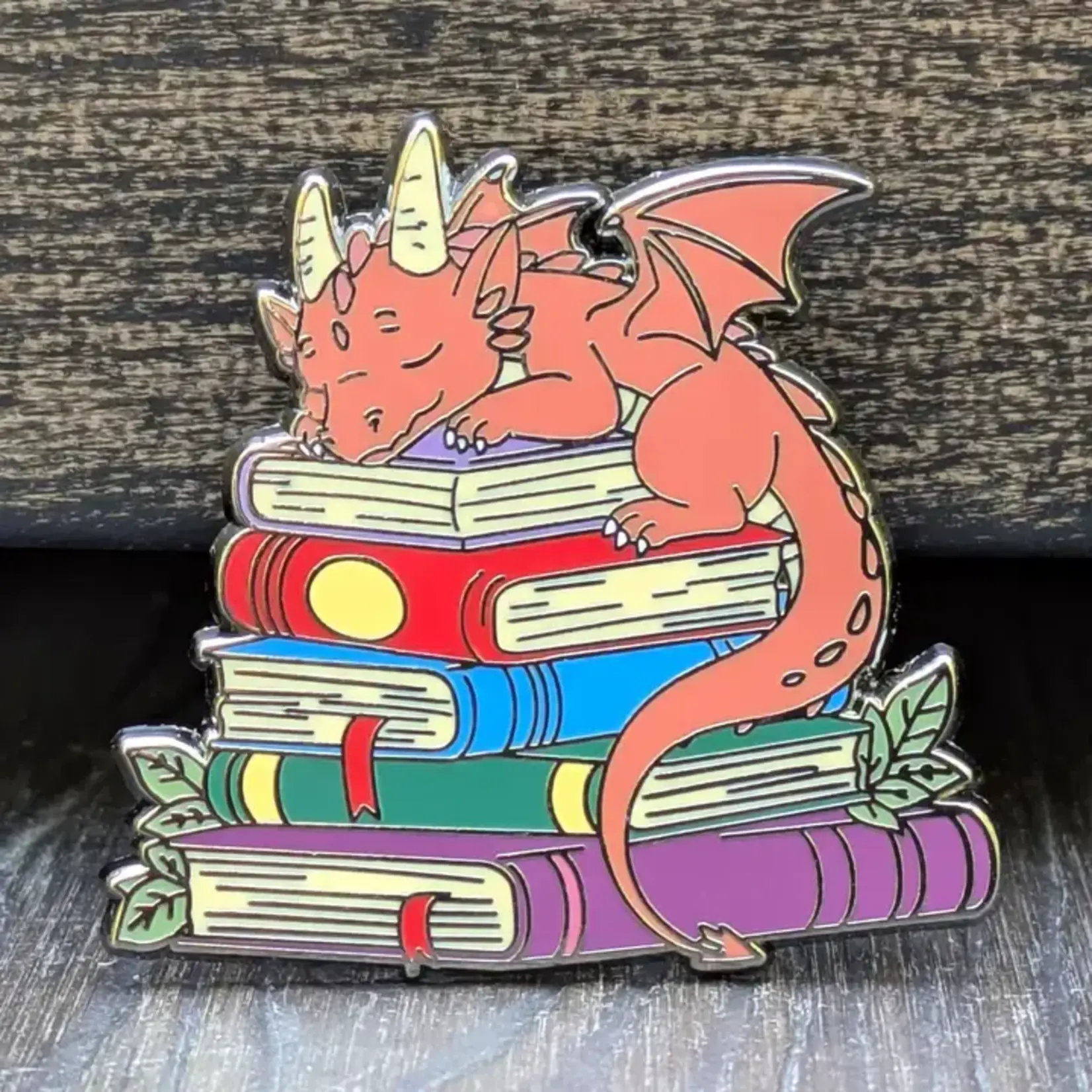Mimic Gaming Co Enamel Pin - Dragon Sleeping on Top of Books