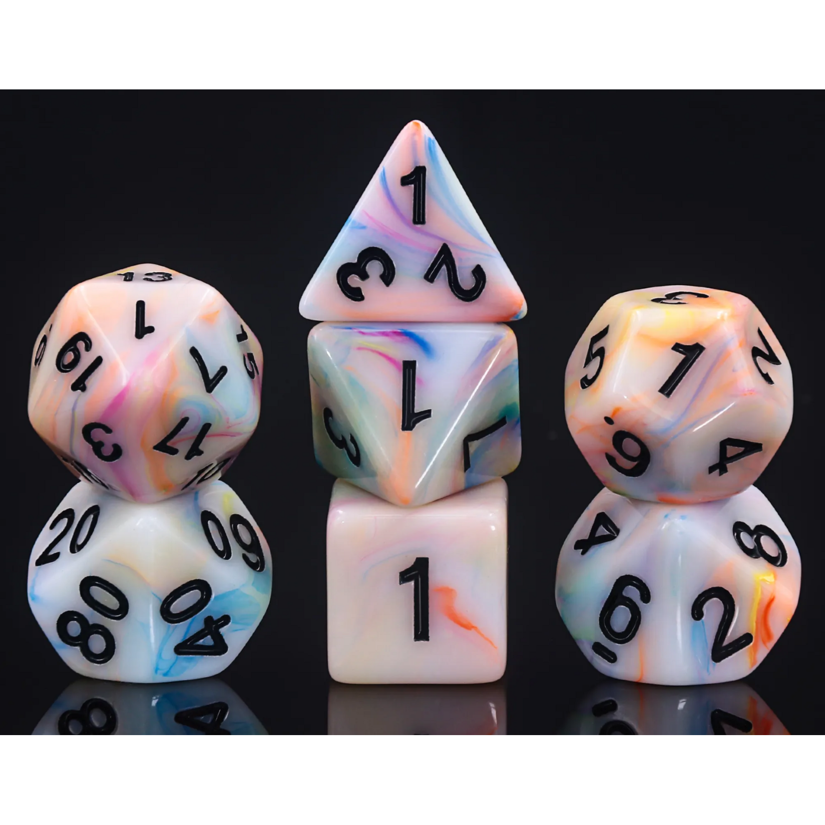 HD Frosted Matte Dice: Or+Bl+Pu+Ye Ribbon| 7 Die Resin Polyhedral Set