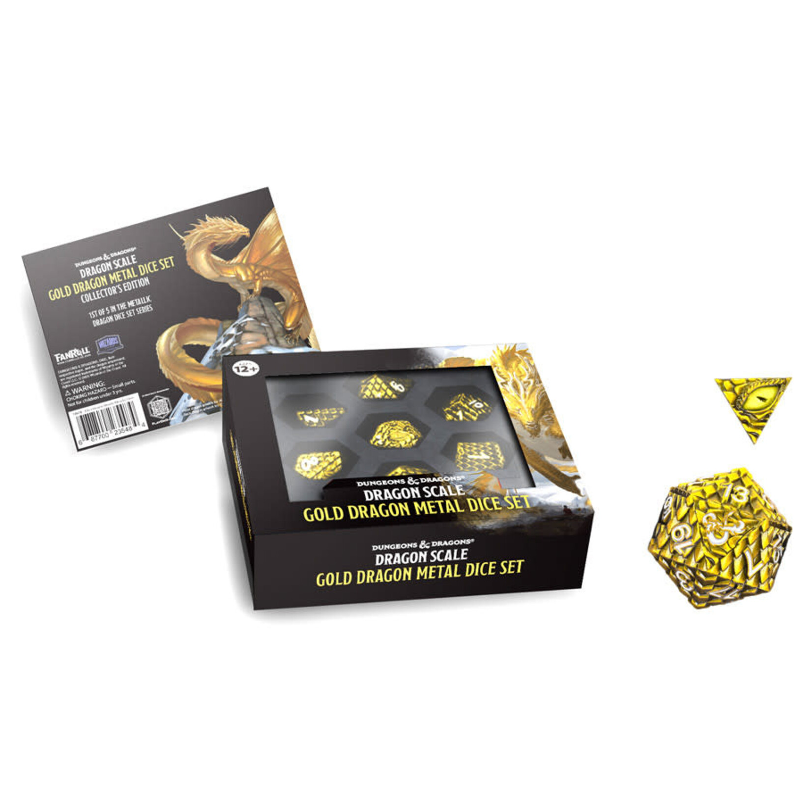 D&D Dragon Scale Metal Polyhedral Dice Set: Gold