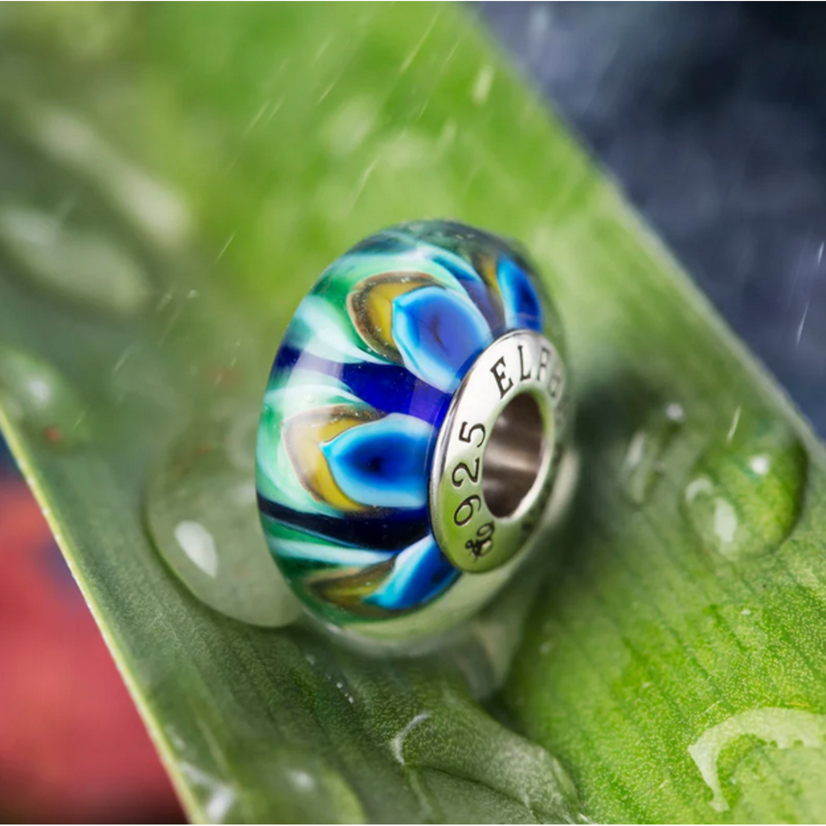 Elfbeads Peacock Bloom Charm - Artisan Glass