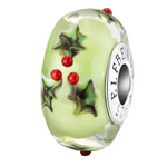 Elfbeads Frosted Mint Poinsettia Charm - Artisan Glass