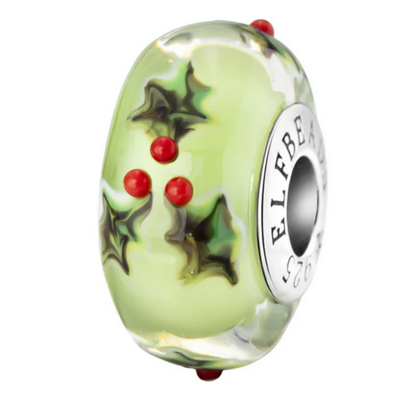 Elfbeads Frosted Mint Poinsettia Charm - Artisan Glass