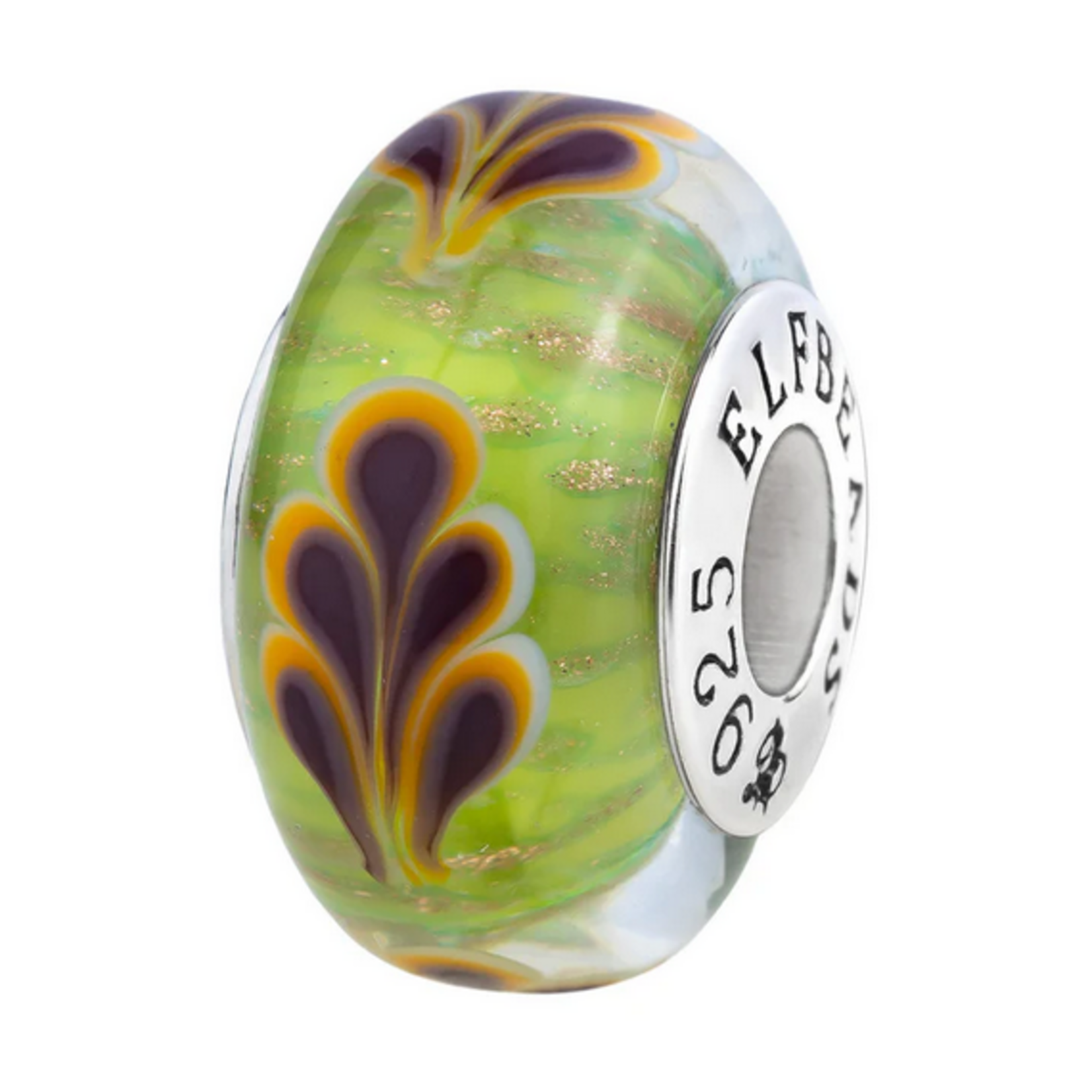 Elfbeads Grass Carpet Leaves Golddust Charm - Artisan Glass