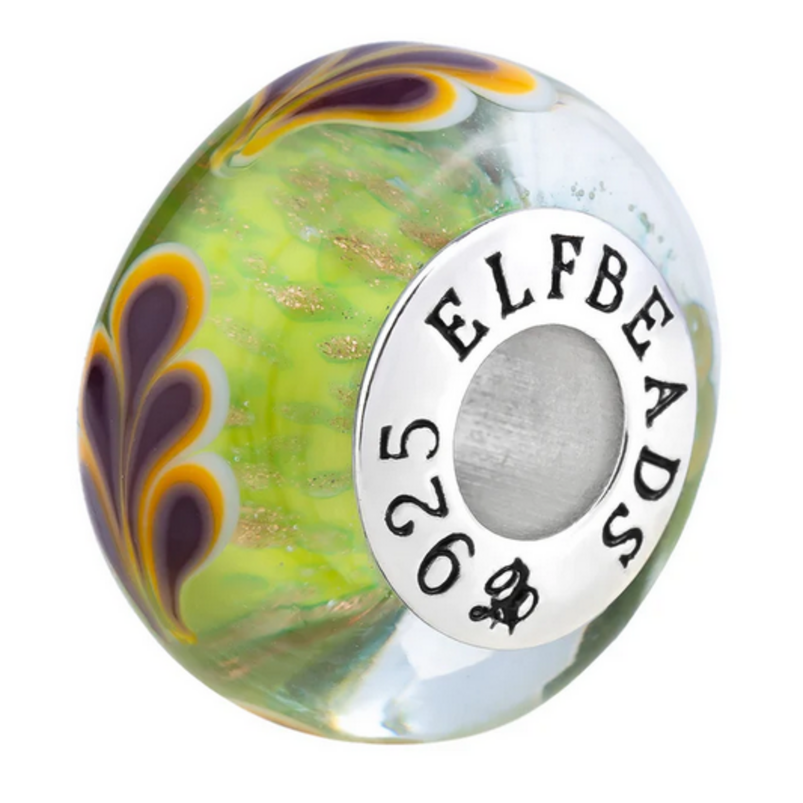 Elfbeads Grass Carpet Leaves Golddust Charm - Artisan Glass