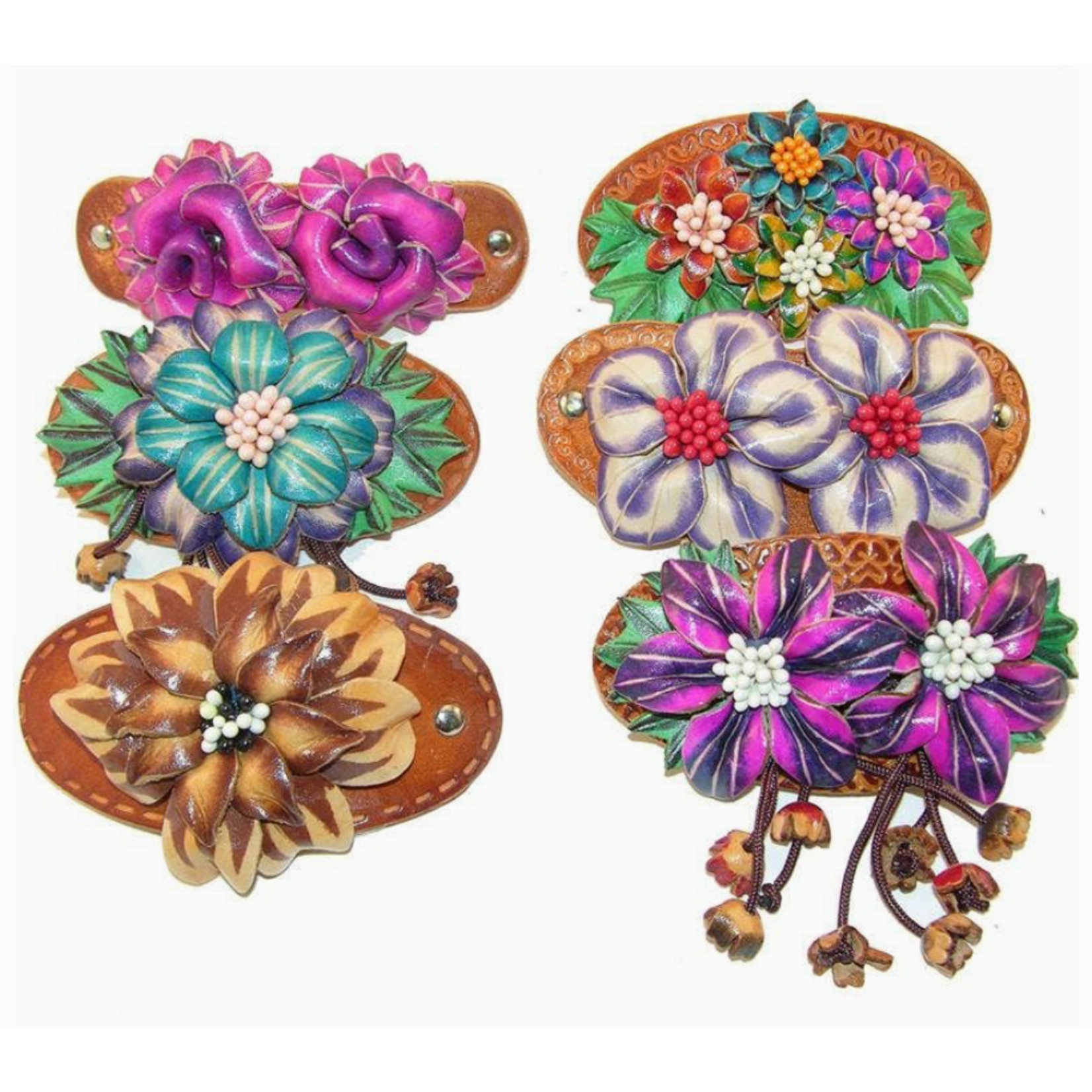 Sunflower Handmade Leather Inc Leather Barrettes with metal clip - Flowers