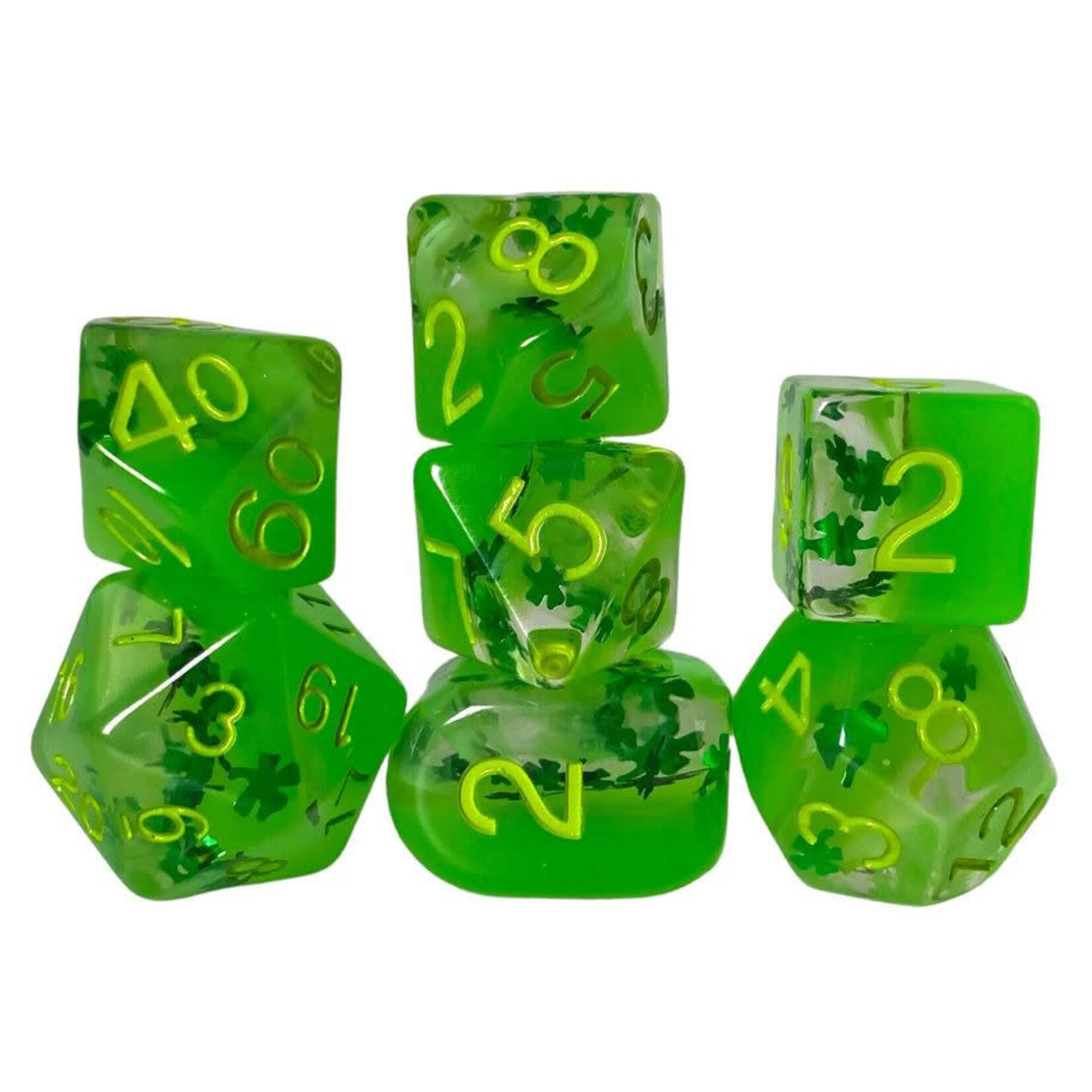7-Set Lit Leprechaun (Glow in the Dark!) Polyhedral Dice Set with symbols