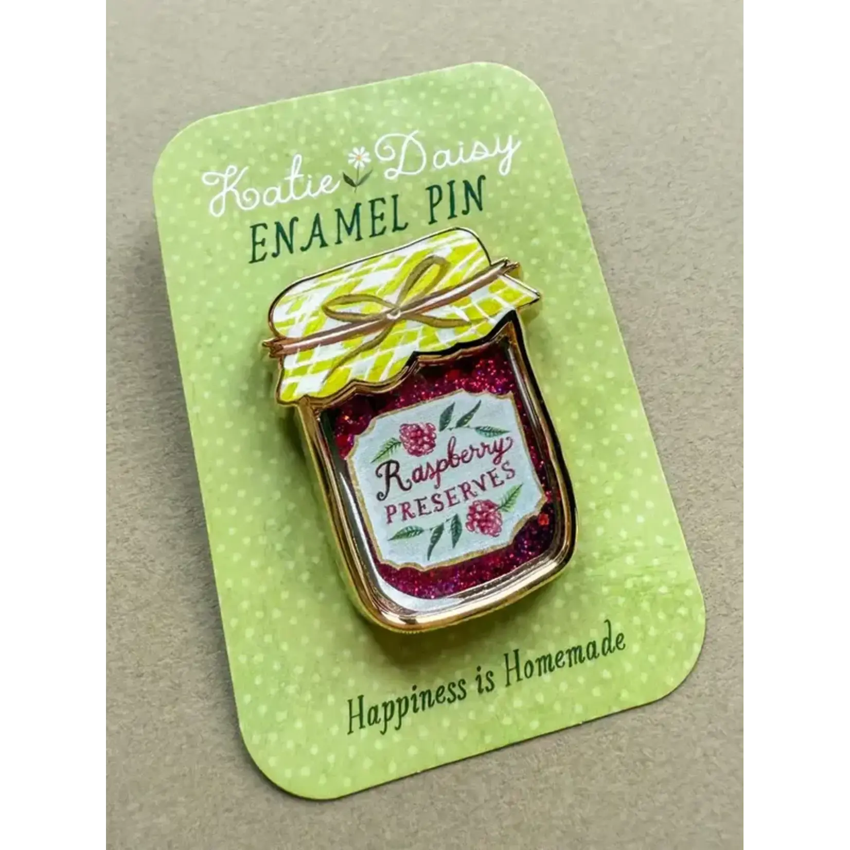 Katie Daisy Enamel Pin - Raspberry Preserves - Happiness is Homemade - Liquid Glitter Jar