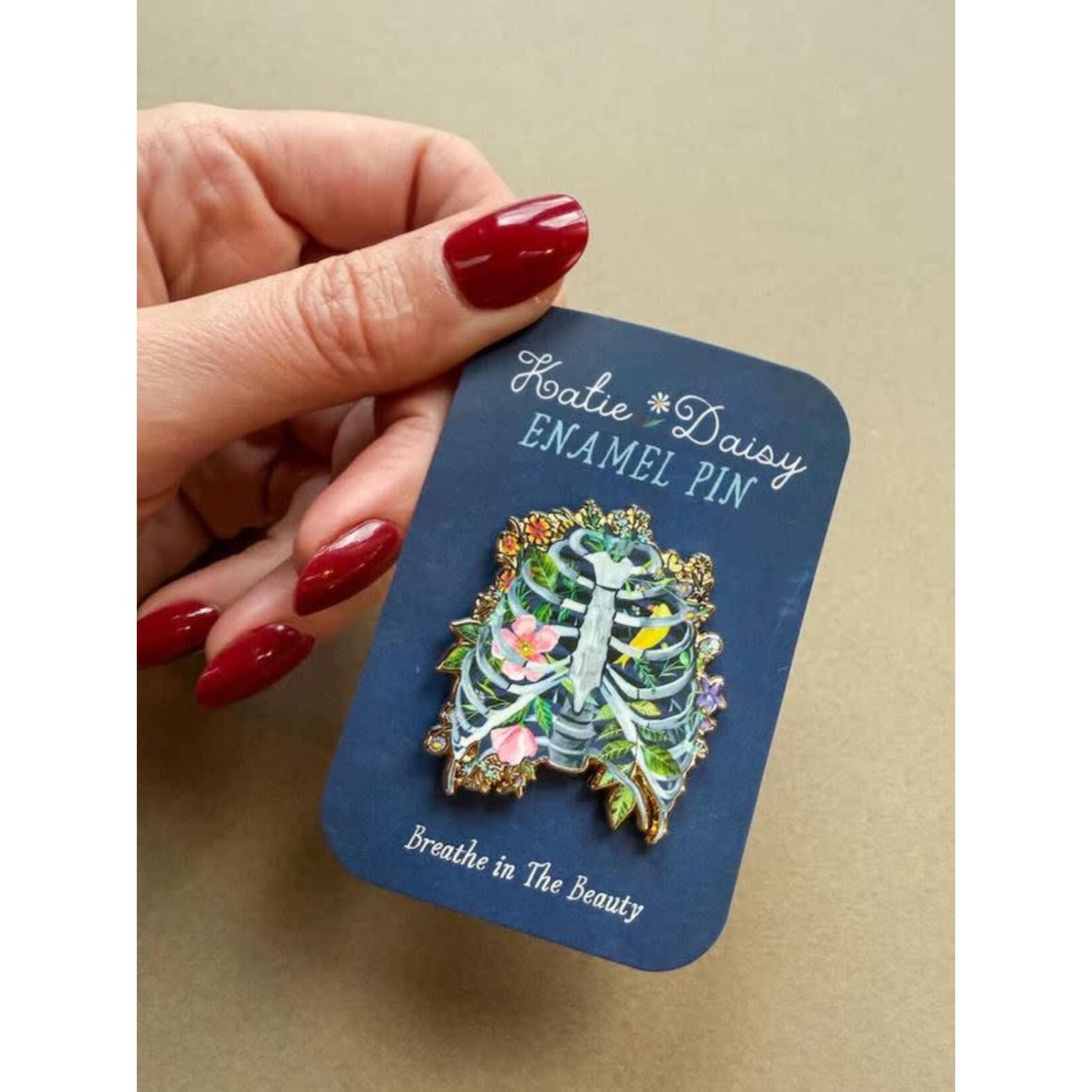 Katie Daisy Enamel Pin - Rib Cage - Breath in The Beauty