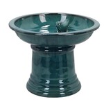 Teal Round Ceramic Bird Bath on Foot