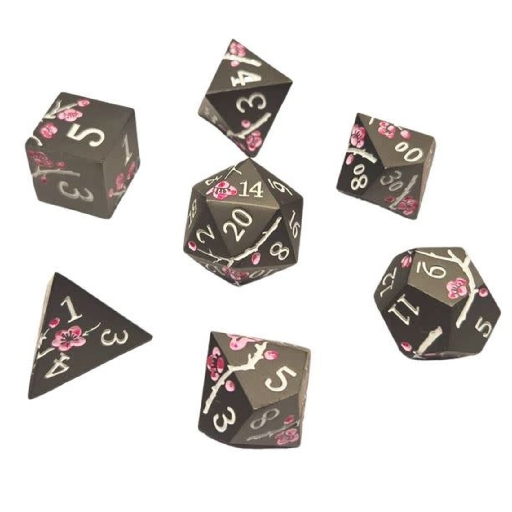 Chronicle RPG Accessories Pty Ltd Sakura Metal Black Pink 7 Die Polyhedral Set | CHR60113