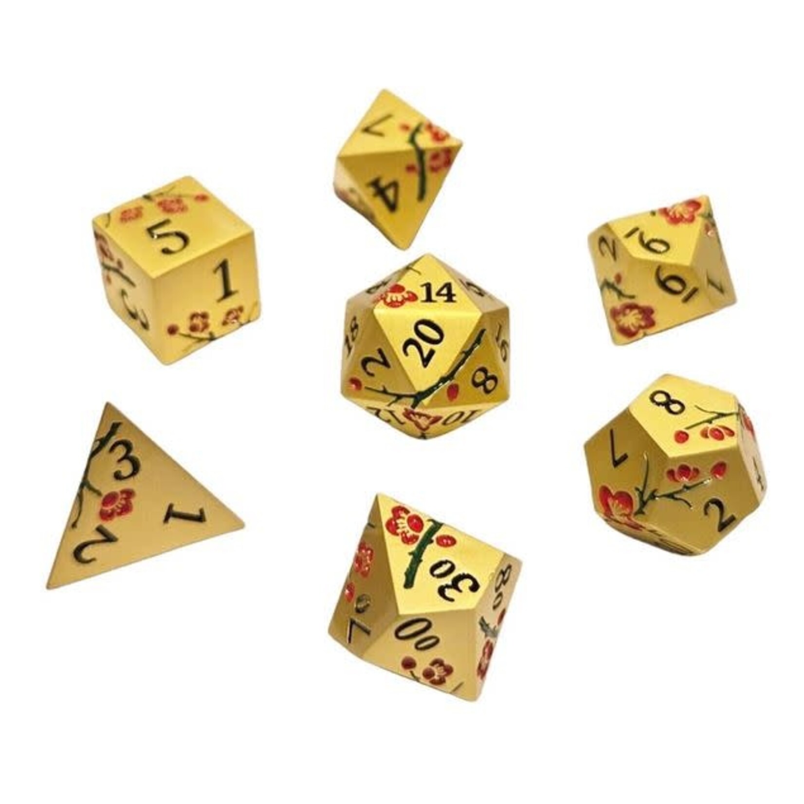 Chronicle RPG Accessories Pty Ltd Sakura Metal Gold Red 7 Die Polyhedral Set | CHR60123