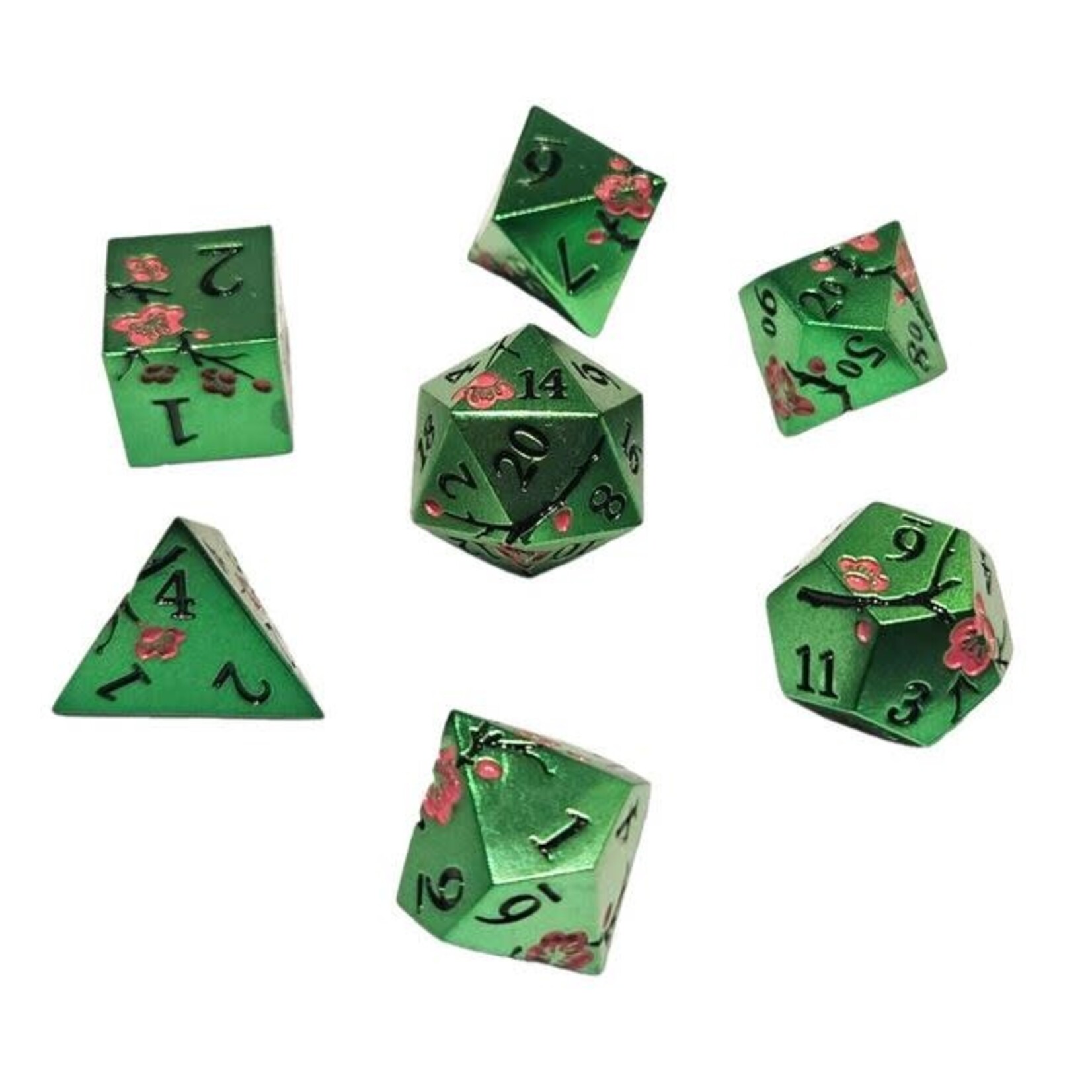Chronicle RPG Accessories Pty Ltd Sakura Metal Green Pink 7 Die Polyhedral Set | CHR60125