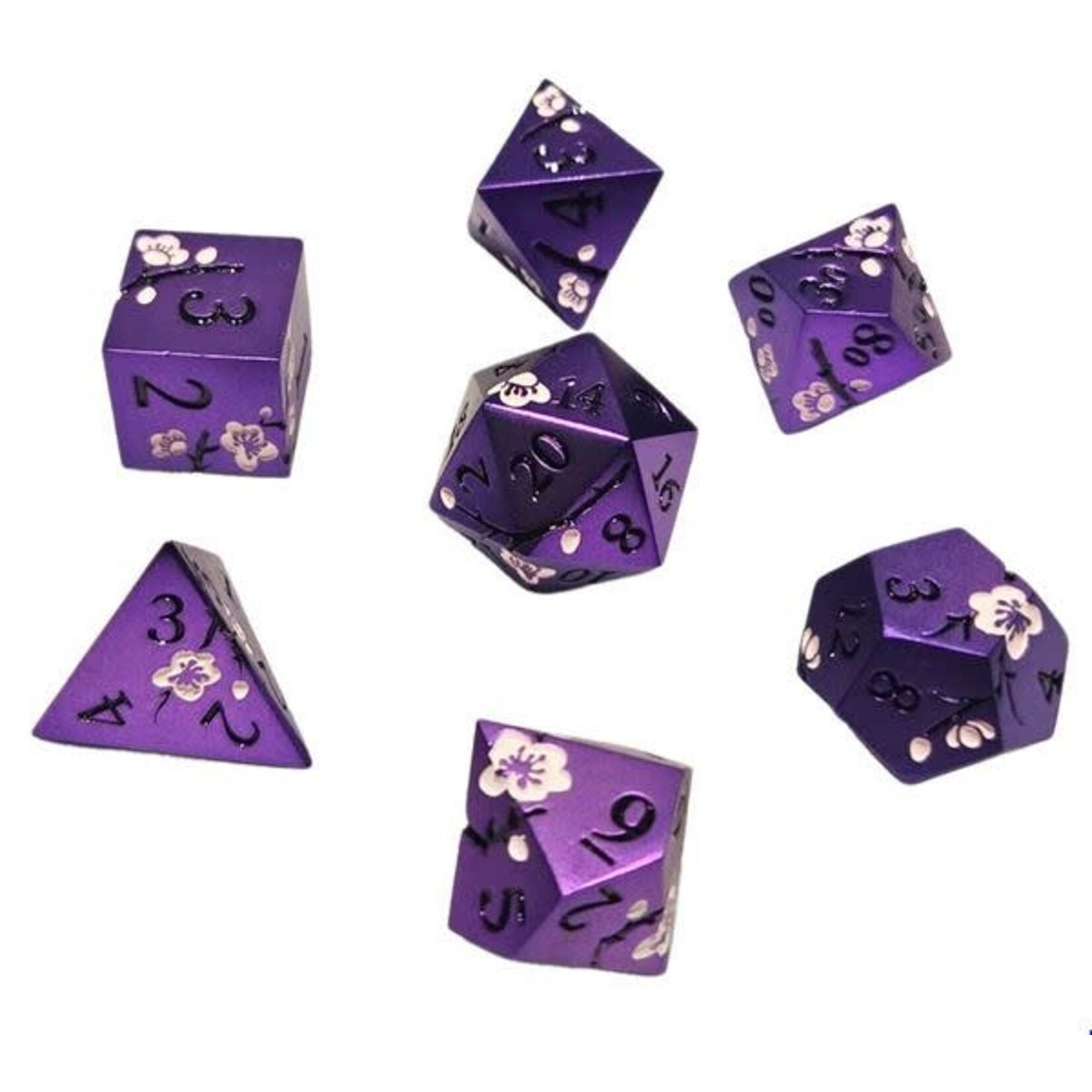 Chronicle RPG Accessories Pty Ltd Sakura Metal Purple White 7 Die Polyhedral Set | CHR60128