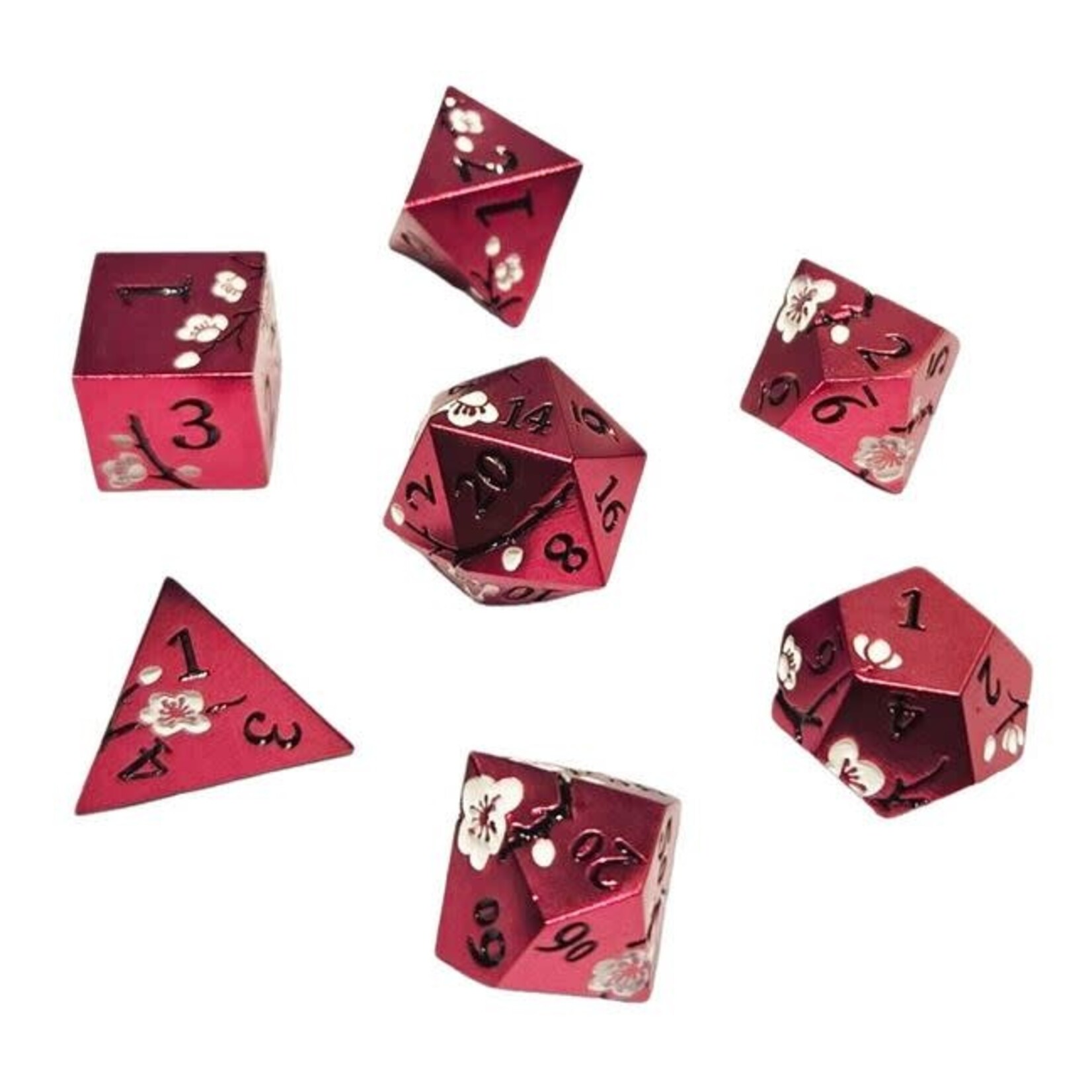 Chronicle RPG Accessories Pty Ltd Sakura Metal Red White 7 Die Polyhedral Set | CHR60131